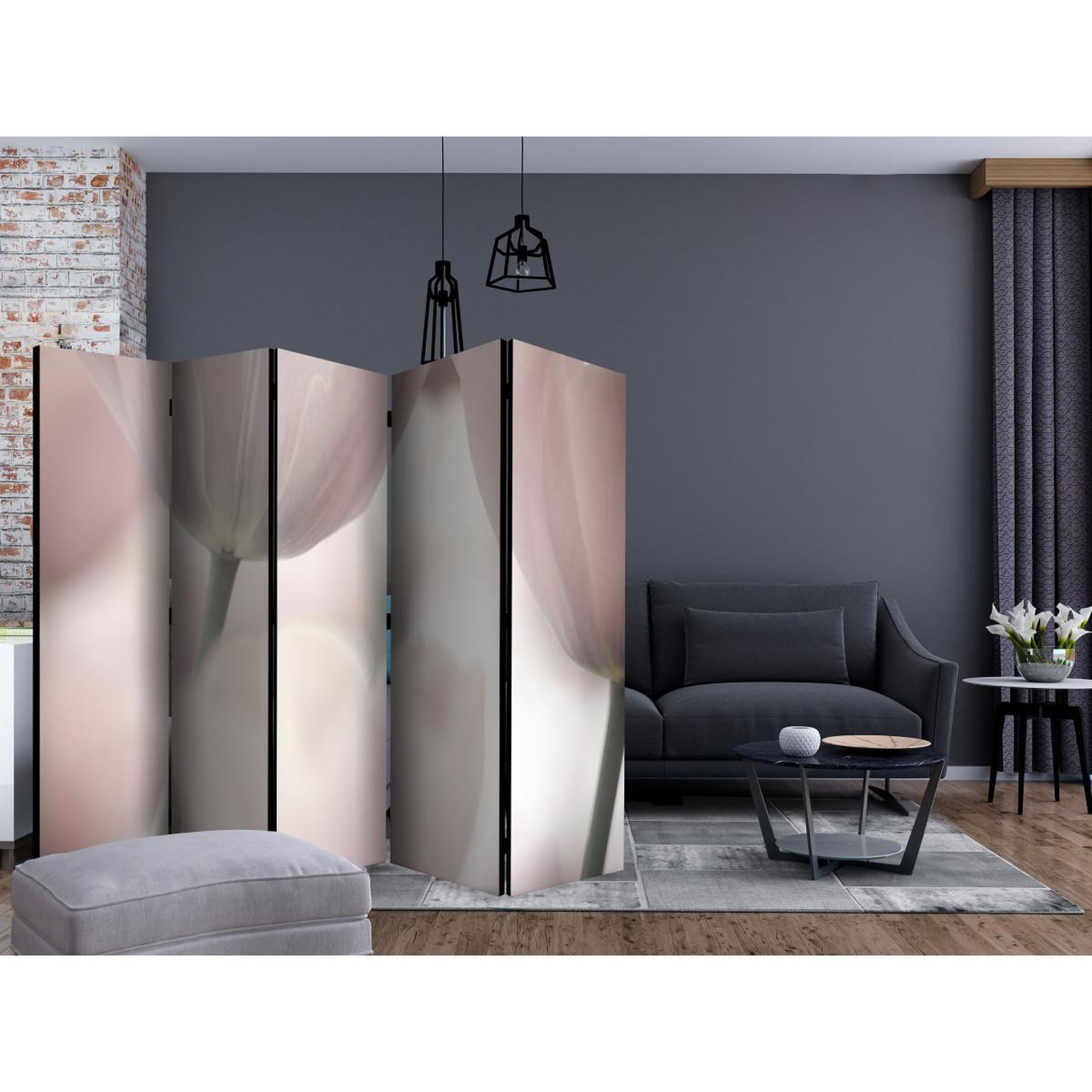 Voir la diapositive 2 : Paris Prix Paravent 5 volets  tulips fine art black & white ii  172x225cm