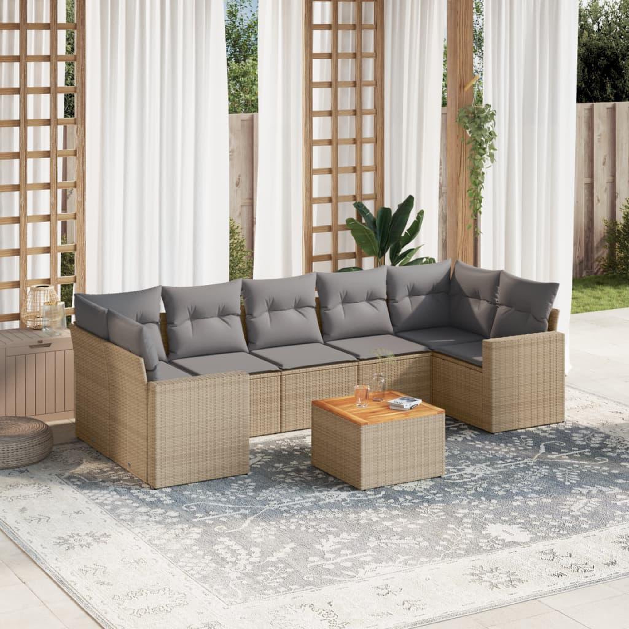 VIDAXL Salon de jardin avec coussins 8 pcs beige resine tressee