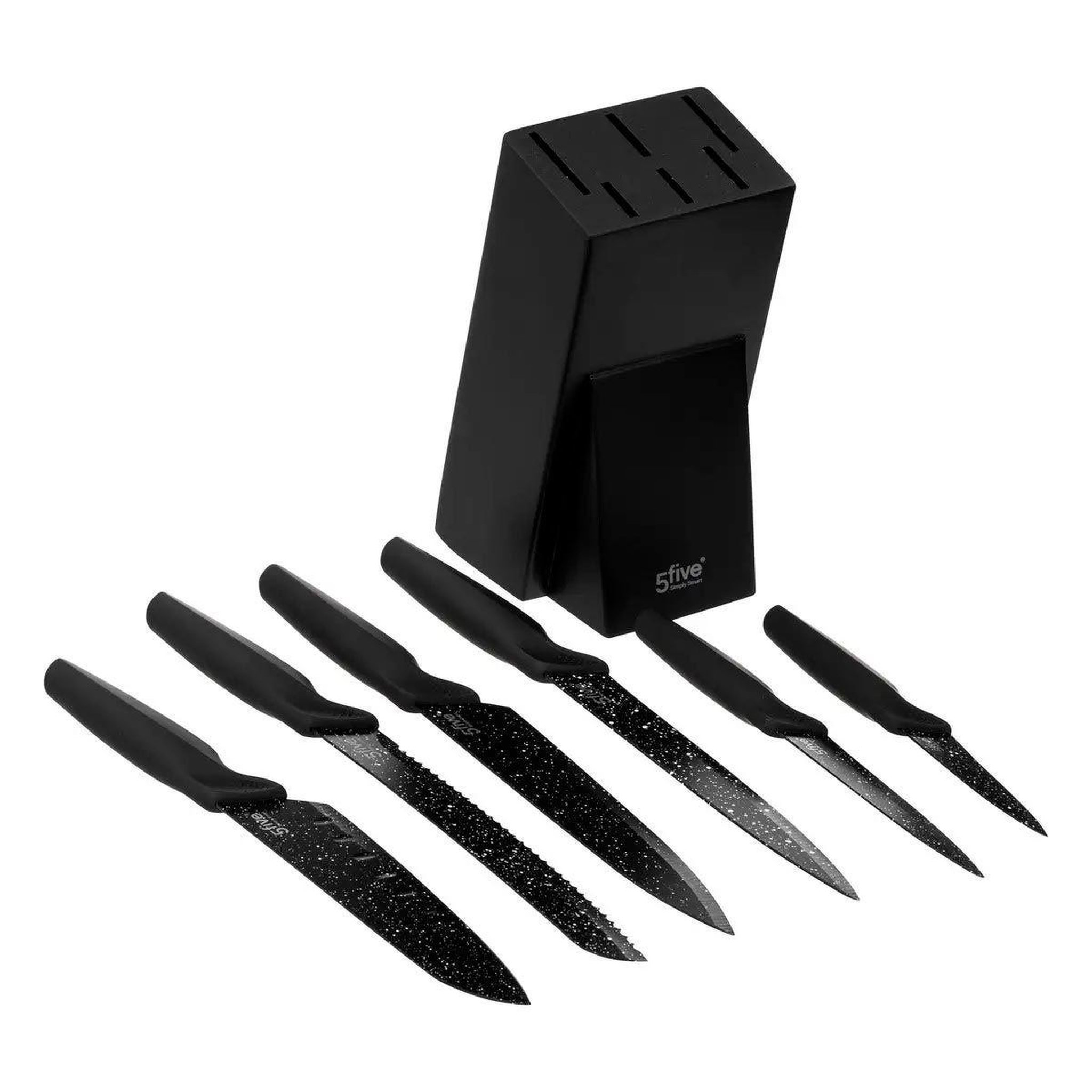 Voir la diapositive 2 : FIVE Bloc 6 couteaux design  caractère  34cm noir