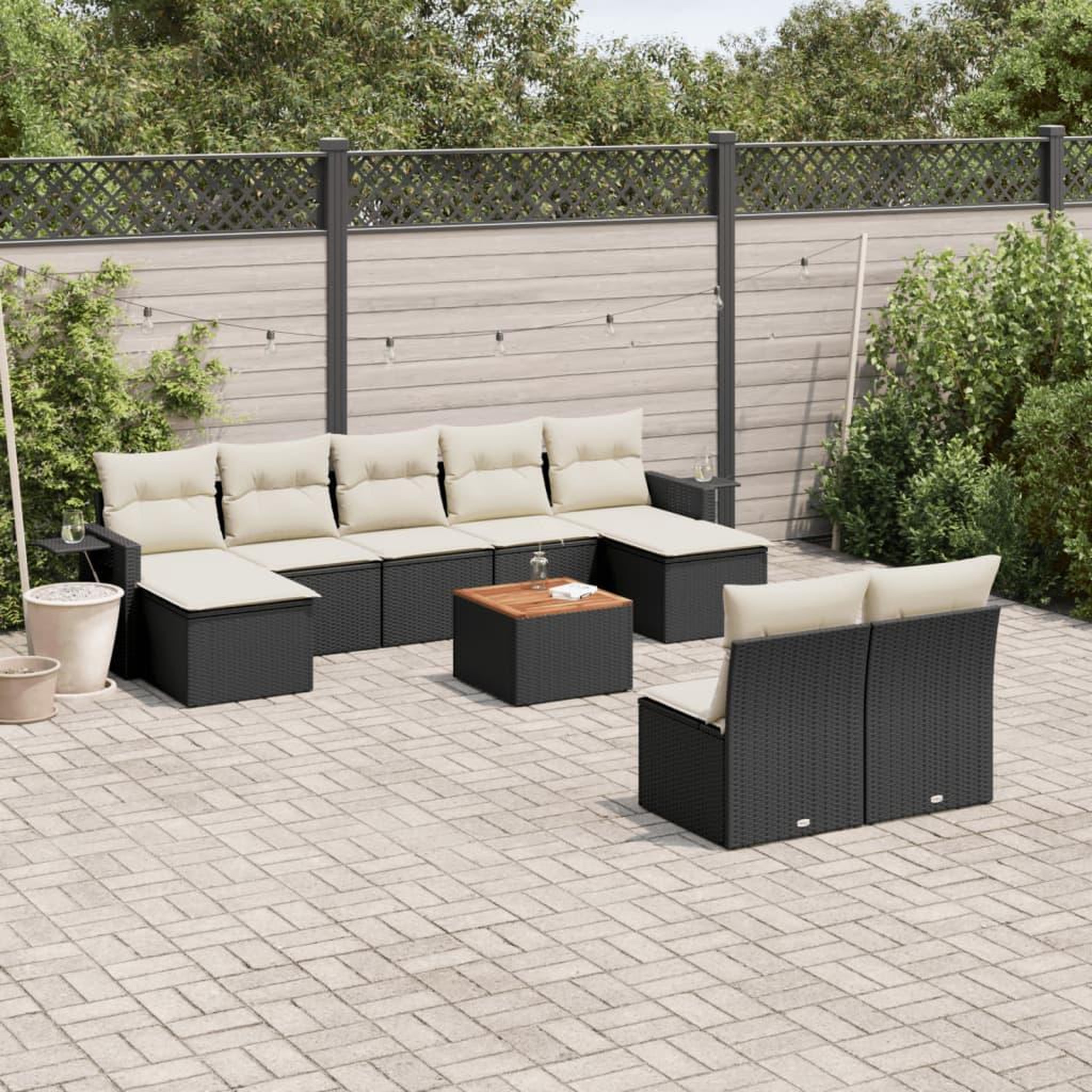 VIDAXL Salon de jardin 10 pcs avec coussins noir resine tressee