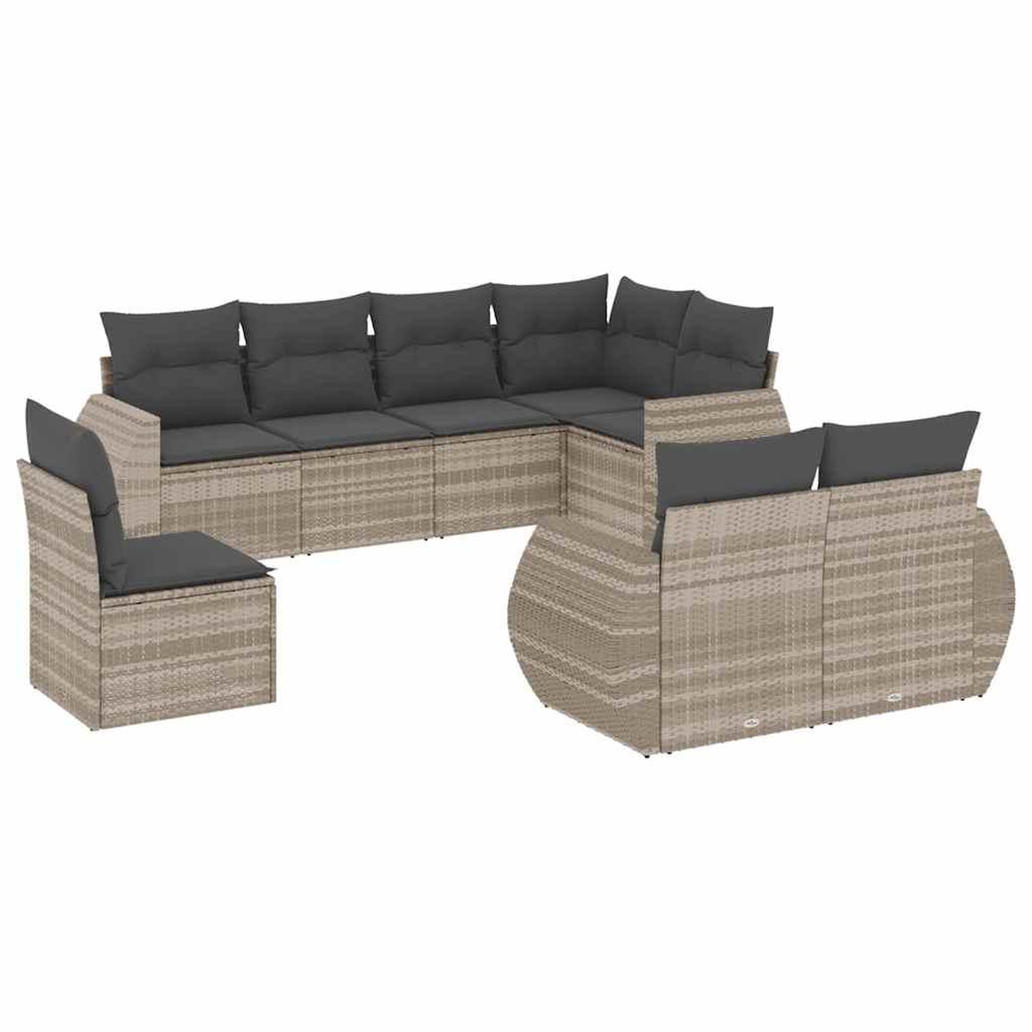 Voir la diapositive 2 : VIDAXL Salon de jardin 8 pcs avec coussins gris clair resine tressee