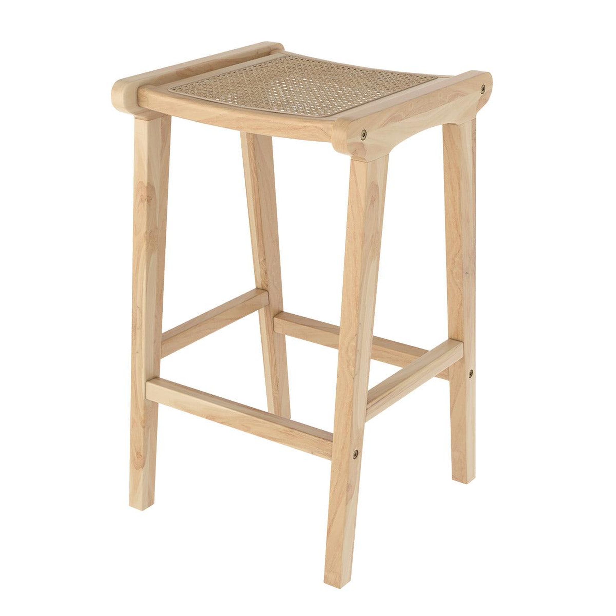 Voir la diapositive 1 : MAISON PAVANE Tabouret pour îlot central 65 cm en teck et cannage-omaha