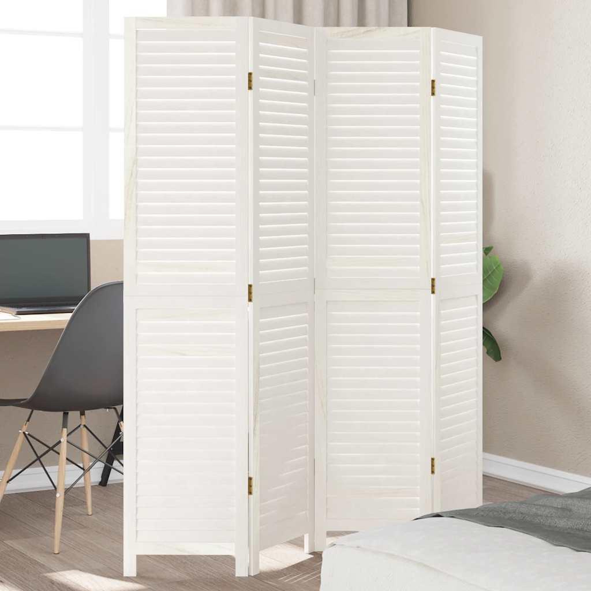 VIDAXL Cloison de separation 4 panneaux blanc bois de paulownia massif