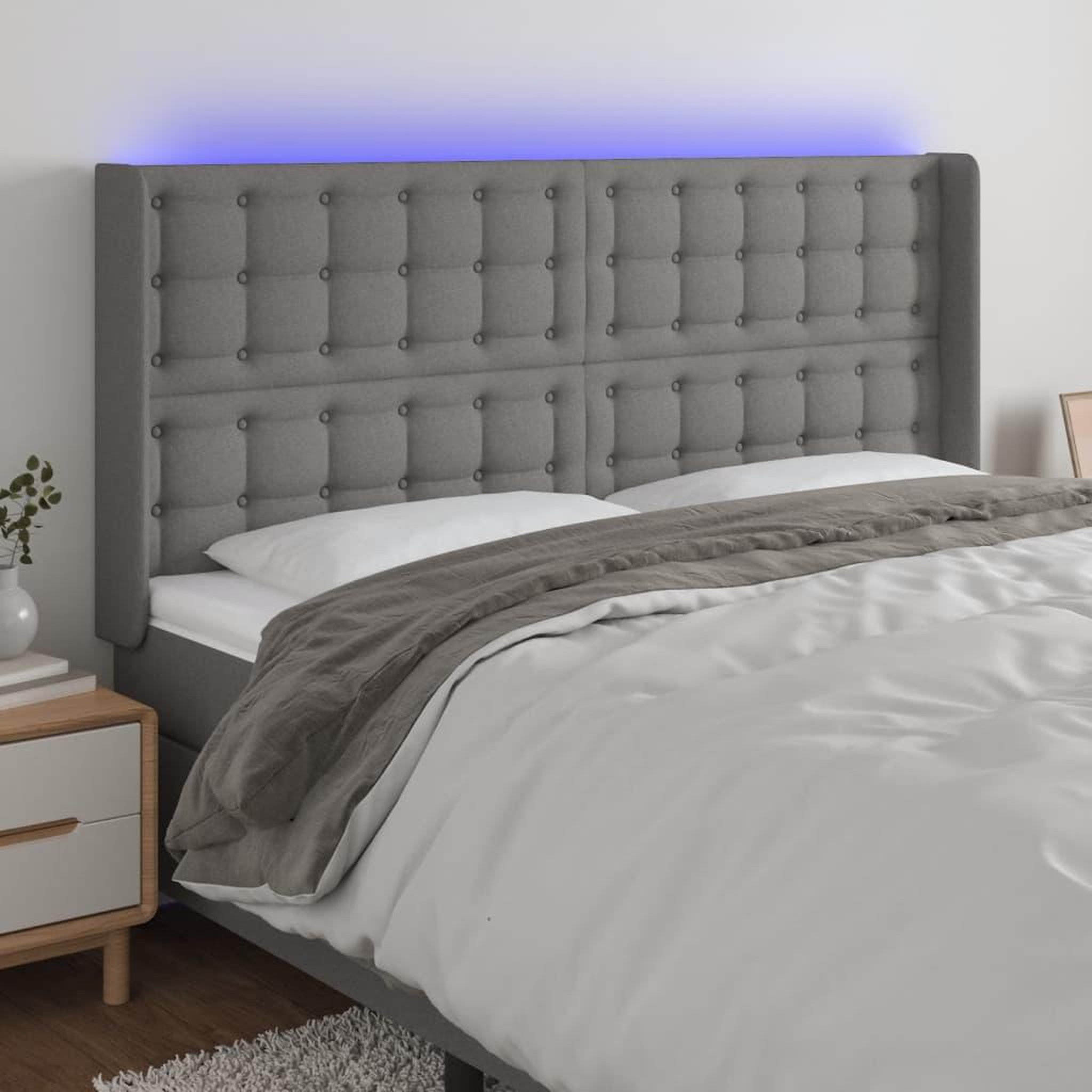 Voir la diapositive 1 : VIDAXL Tete de lit a LED Gris fonce 203x16x118/128 cm Tissu
