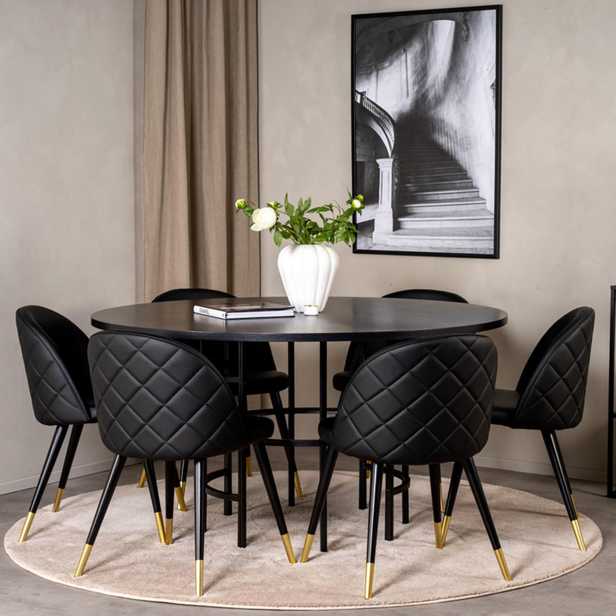 Voir la diapositive 3 : Paris Prix Ensemble table à manger & 6 chaises  copenhagen & velvet  140cm noir