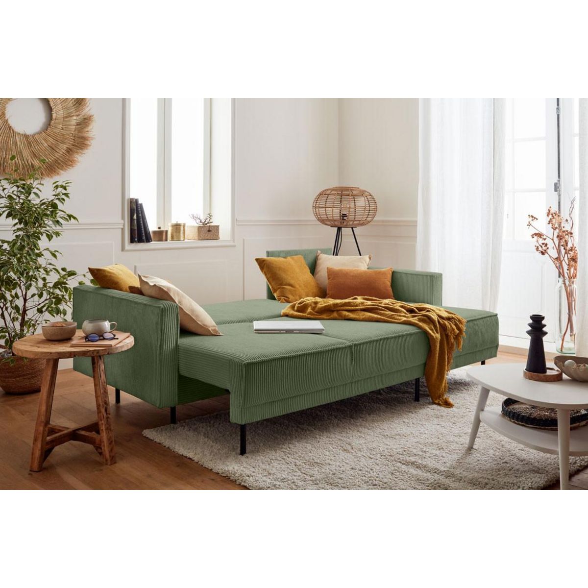 LISA DESIGN Charlie - canapé d'angle réversible - 4 places - convertible avec coffre - en velours côtelé