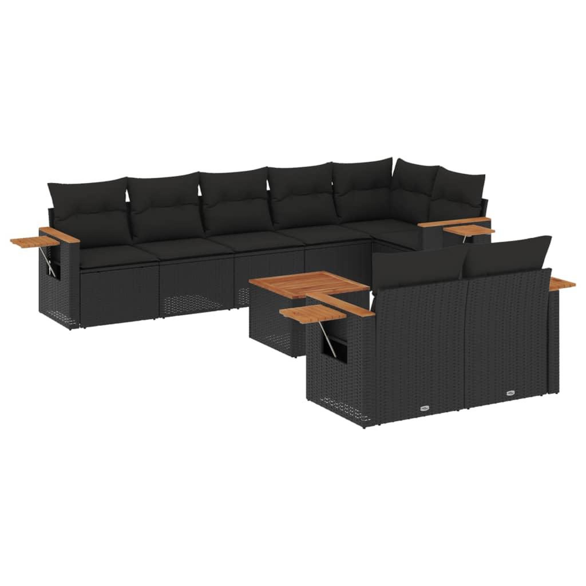 Voir la diapositive 2 : VIDAXL Salon de jardin 9 pcs avec coussins noir resine tressee