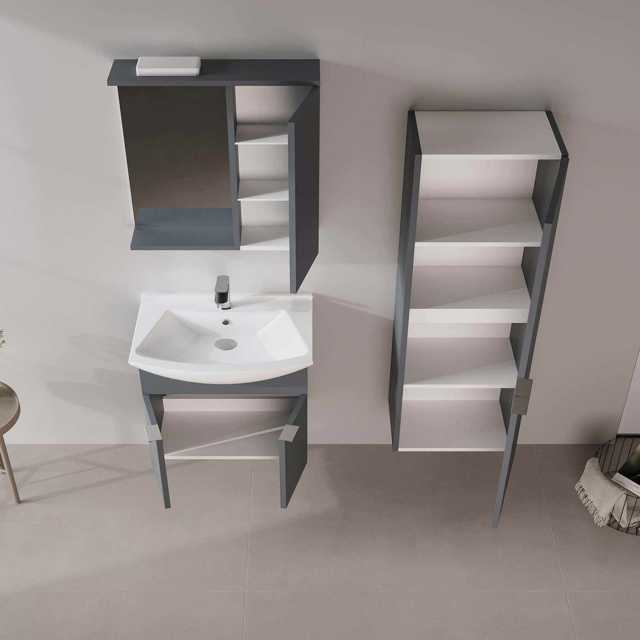 Voir la diapositive 3 : Habitat et Jardin Meuble Salle de Bain avec Miroir  Purus 55  - 56 x 18 x 68 cm - Matte Anthracite