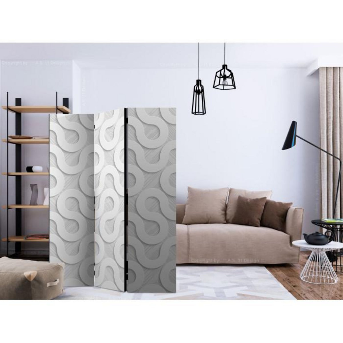 Paris Prix Paravent 3 Volets  Grey Spirals  135x172cm