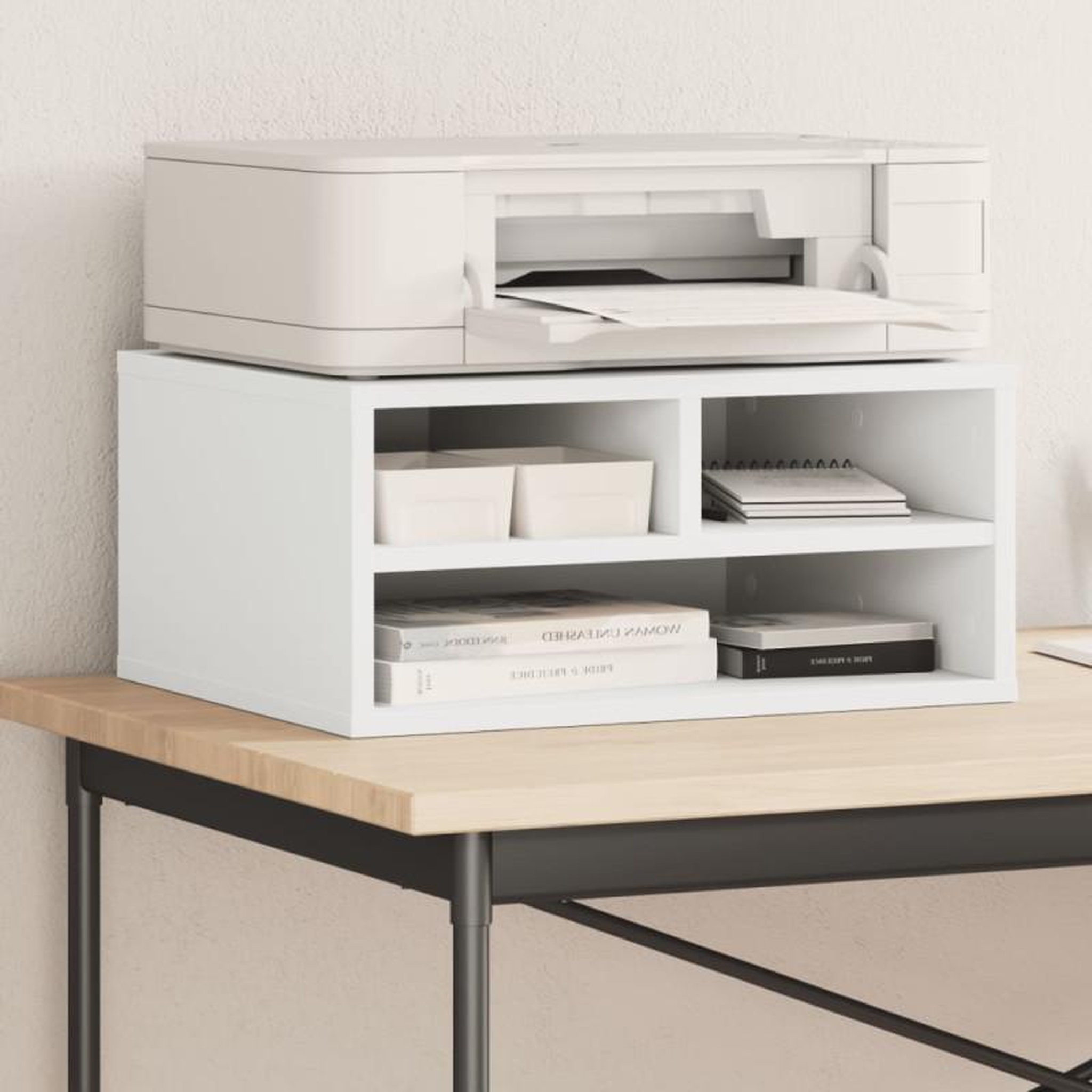 Voir la diapositive 1 : VIDAXL Support d imprimante blanc 49x40x22,5 cm bois d ingénierie