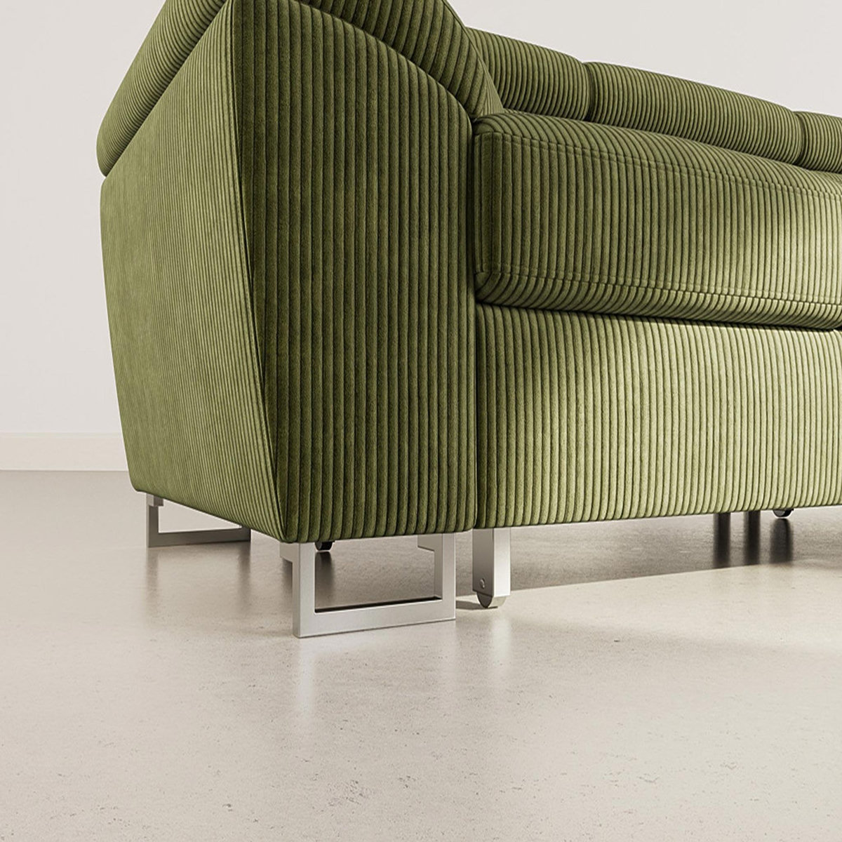 BEST MOBILIER Baoji - canapé d'angle droit 5 places convertible avec têtières et coffre en velours côtelé