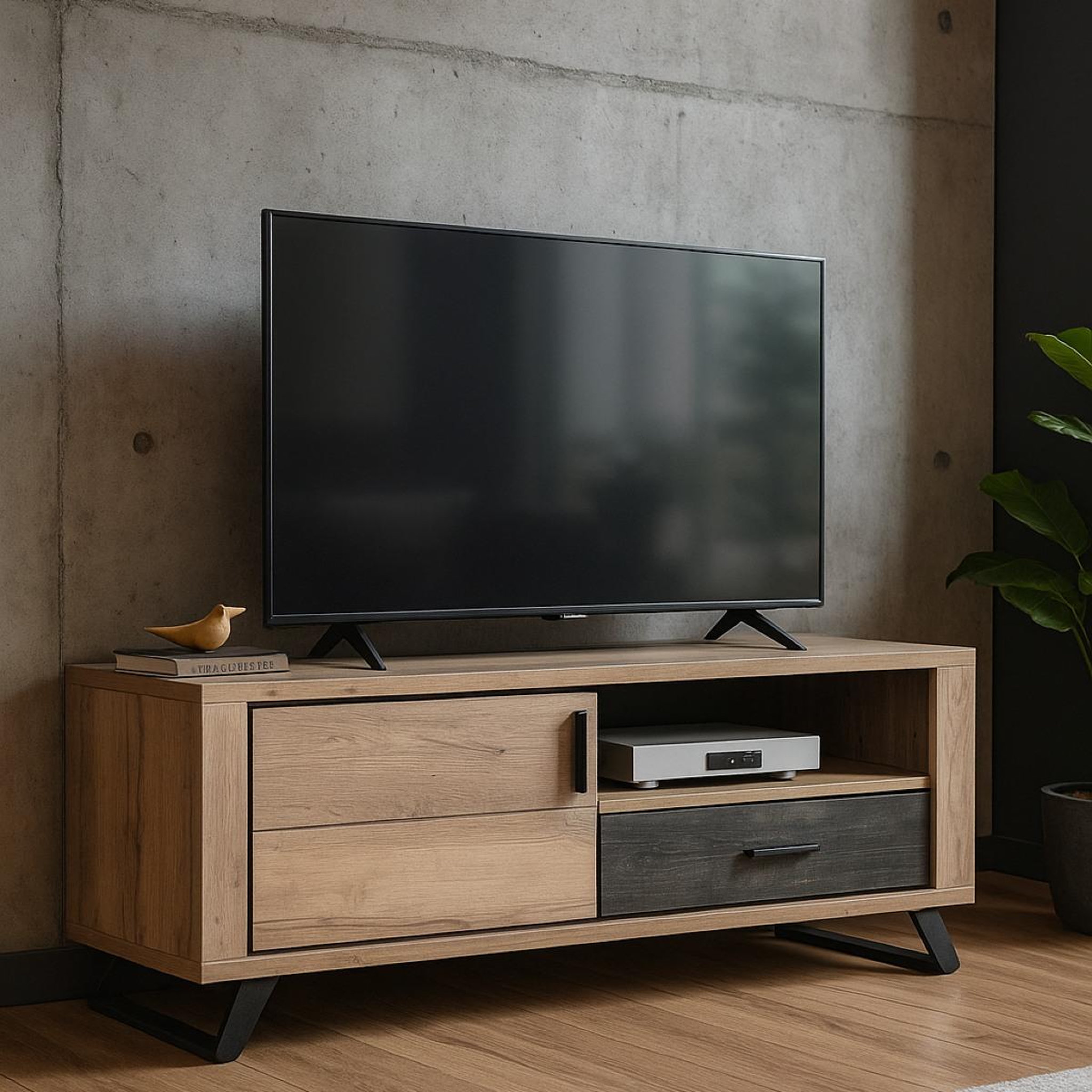 Voir la diapositive 2 : JLC KREATION Meuble tv contemporain 2 portes 1 tiroir avec led 143cm pero