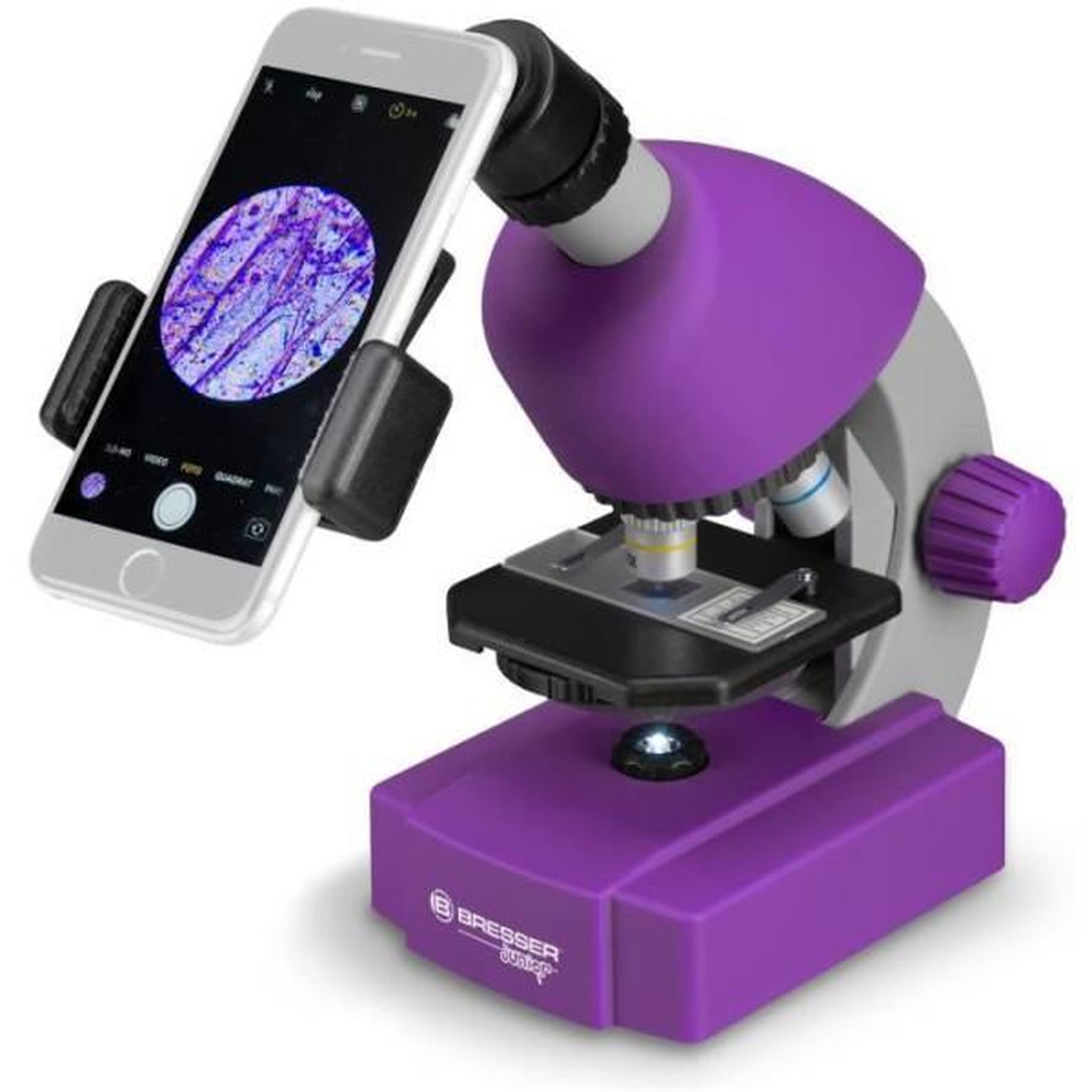 Voir la diapositive 2 : Bresser Microscope 40x-640x - bresser junior - éclairage led - kit d'expérimentation - violet