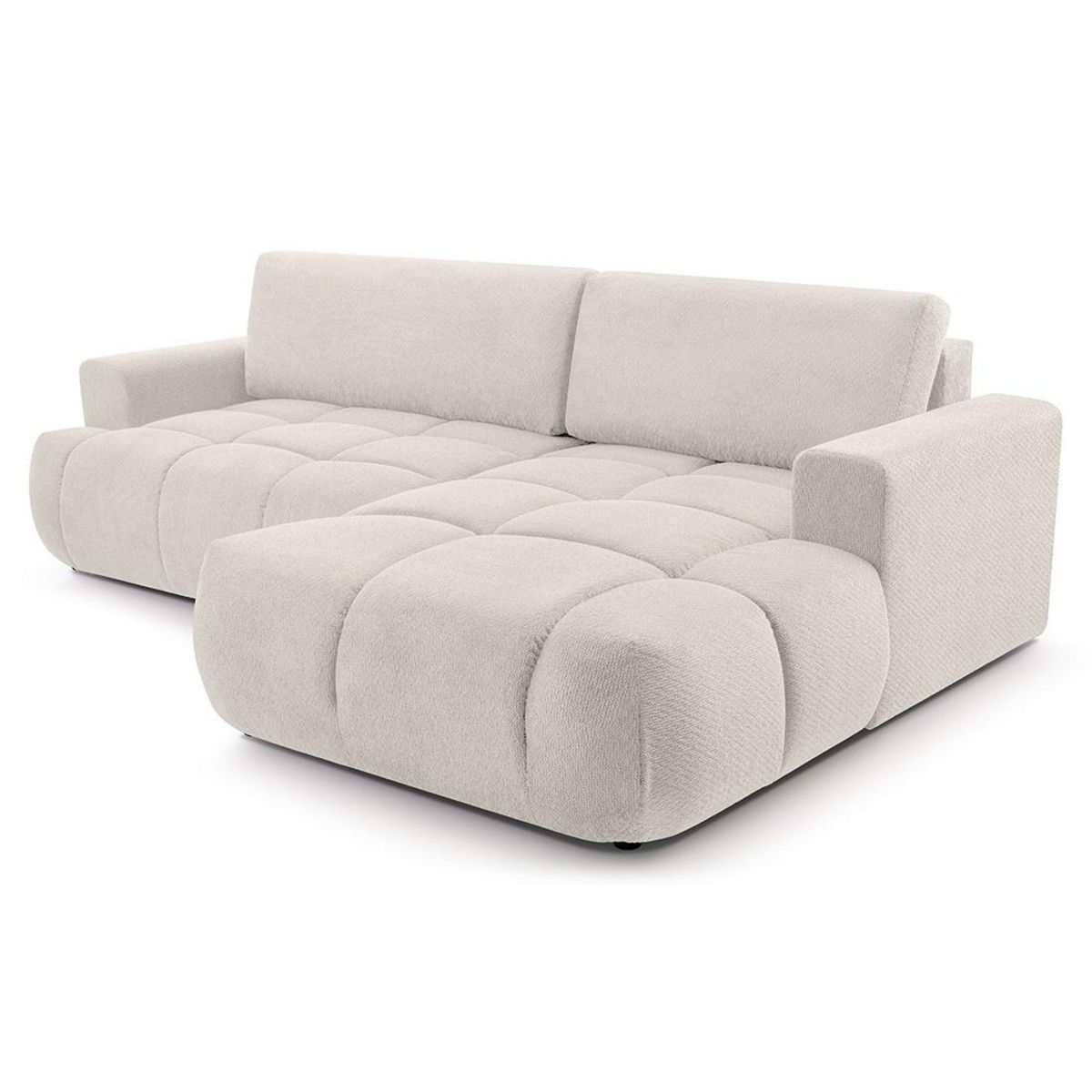 BEST MOBILIER Leonie - canapé d'angle droit 4 places convertible avec coffre en velours texturé