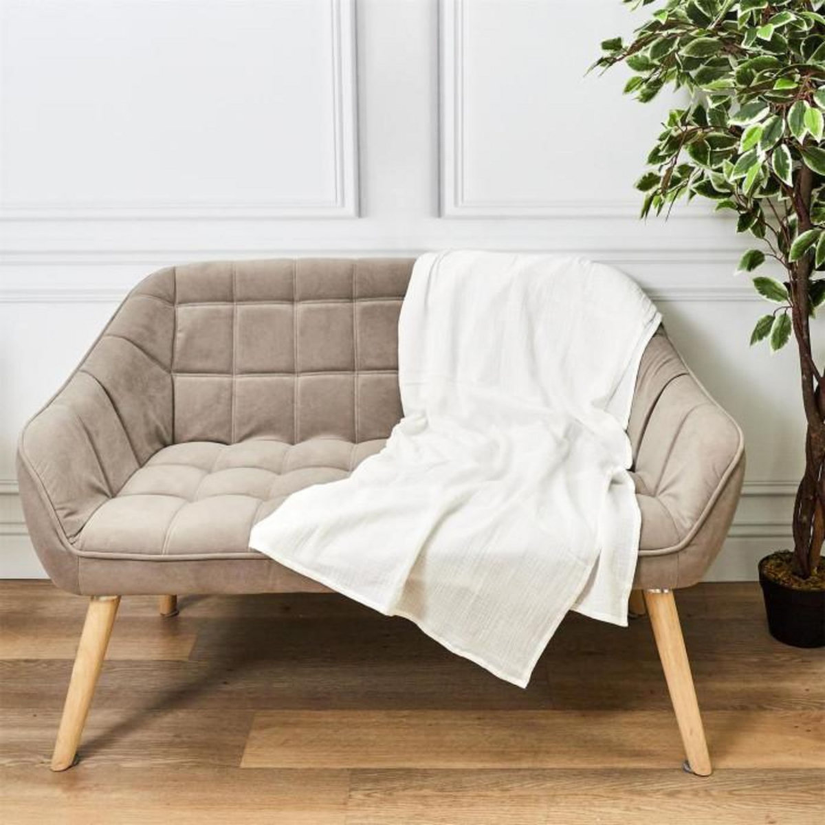 Paris Prix Plaid Uni en Coton  Murial  120x150cm Ivoire