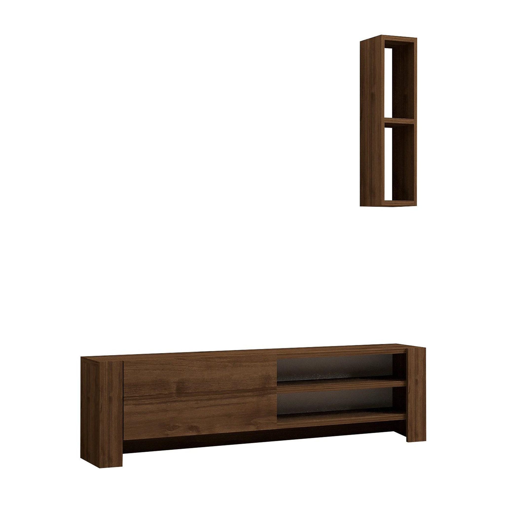 Habitat et Jardin Meuble tv avec étagère murale en bois  naz  - 160 x 26 x 33 cm - marron