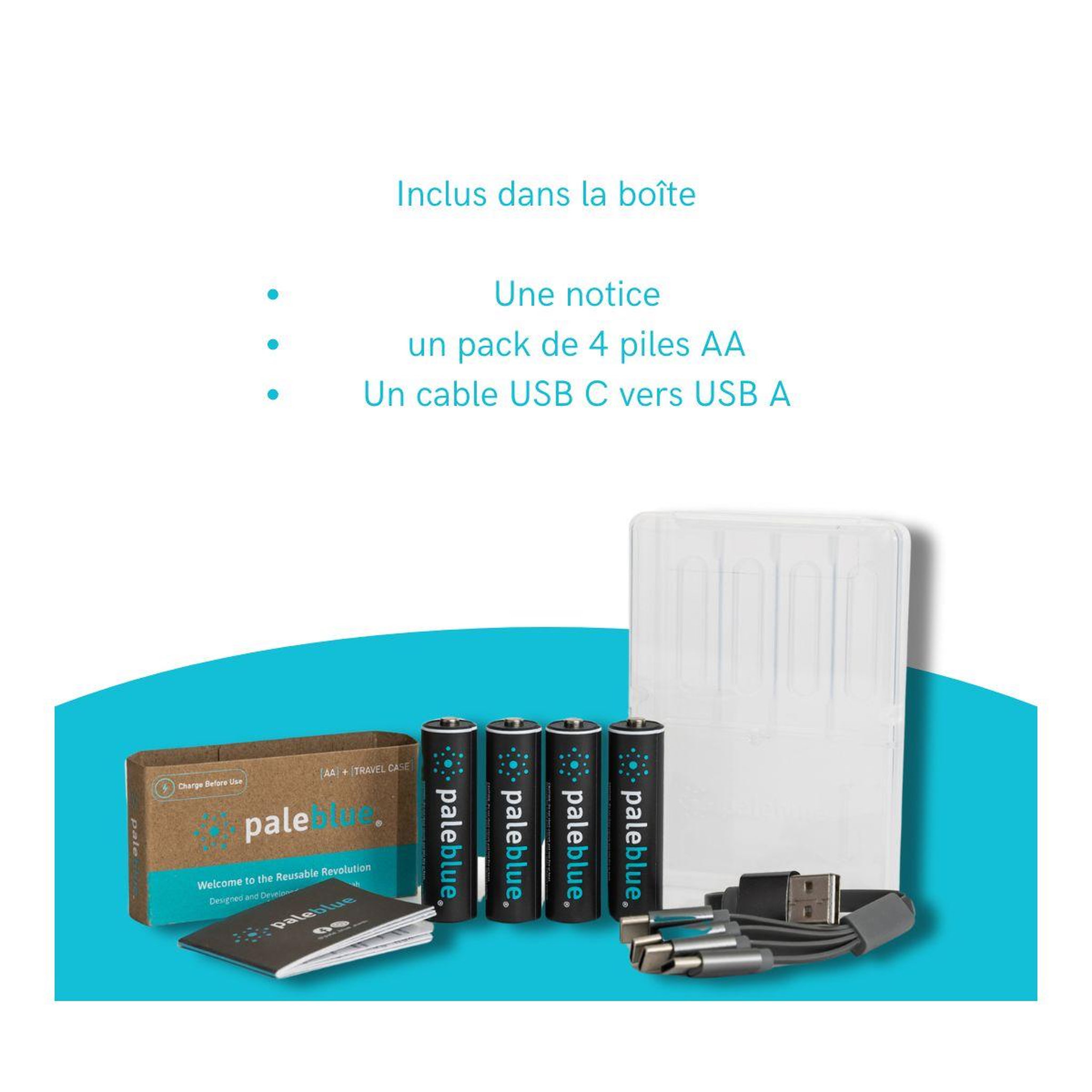 Voir la diapositive 5 : PALE BLUE Pile rechargeable usb aa type c (lr06)