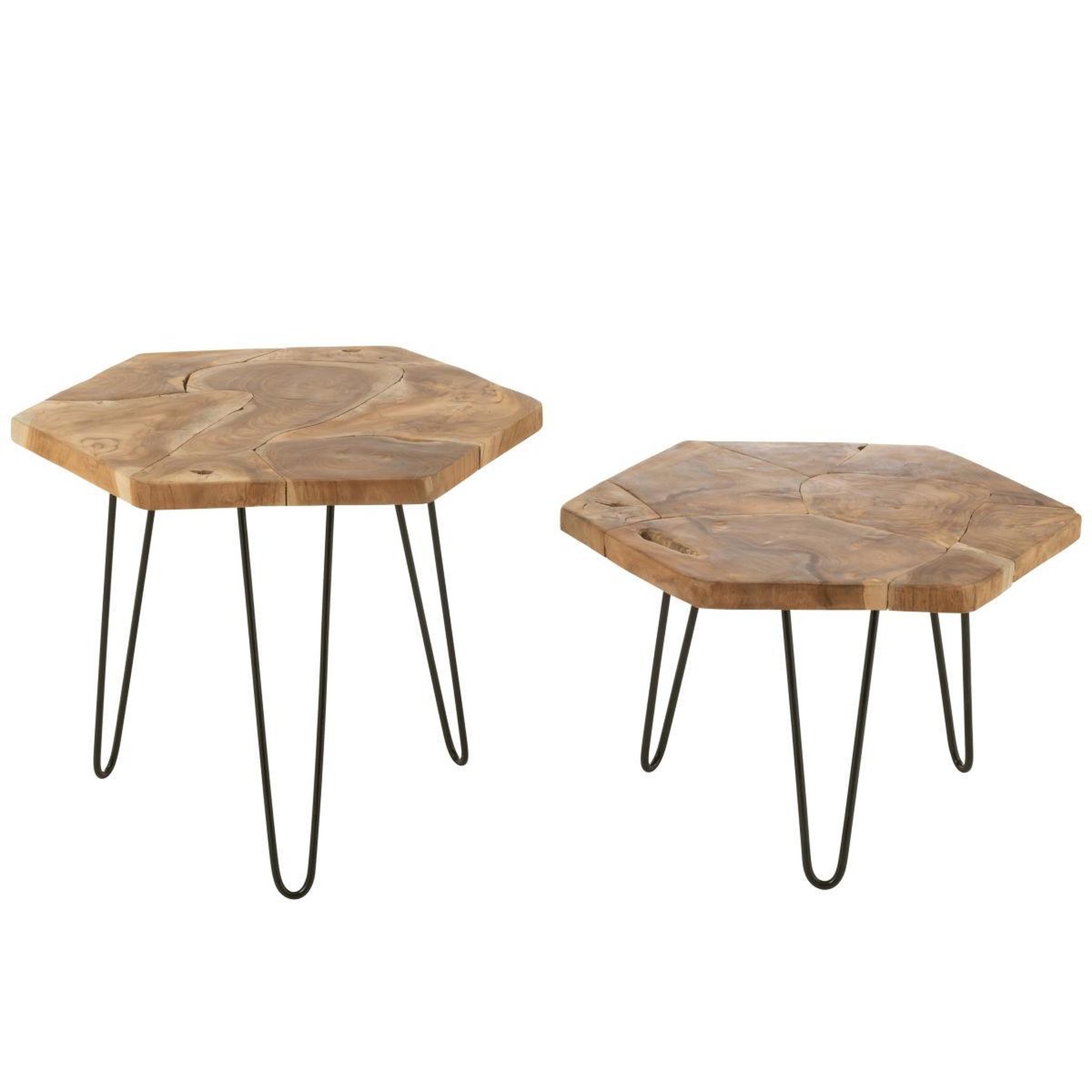 Voir la diapositive 2 : J-LINE Lot de 2 tables d'appoint en teck  hexa  58cm naturel