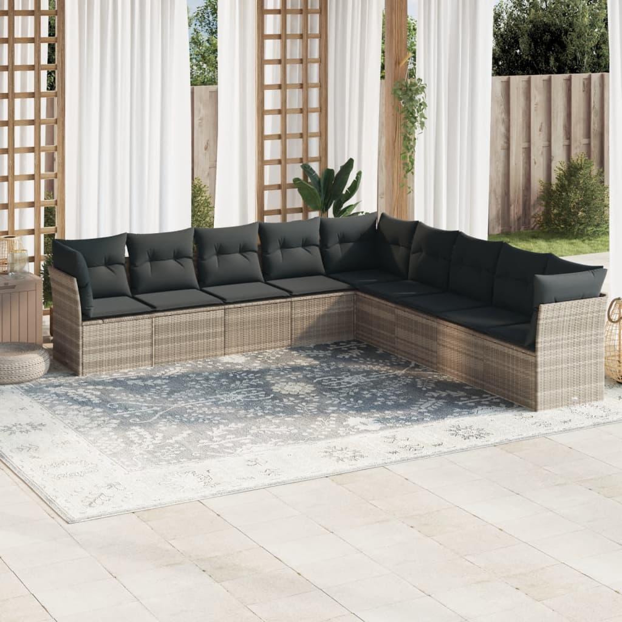 VIDAXL Salon de jardin 9 pcs avec coussins gris clair resine tressee
