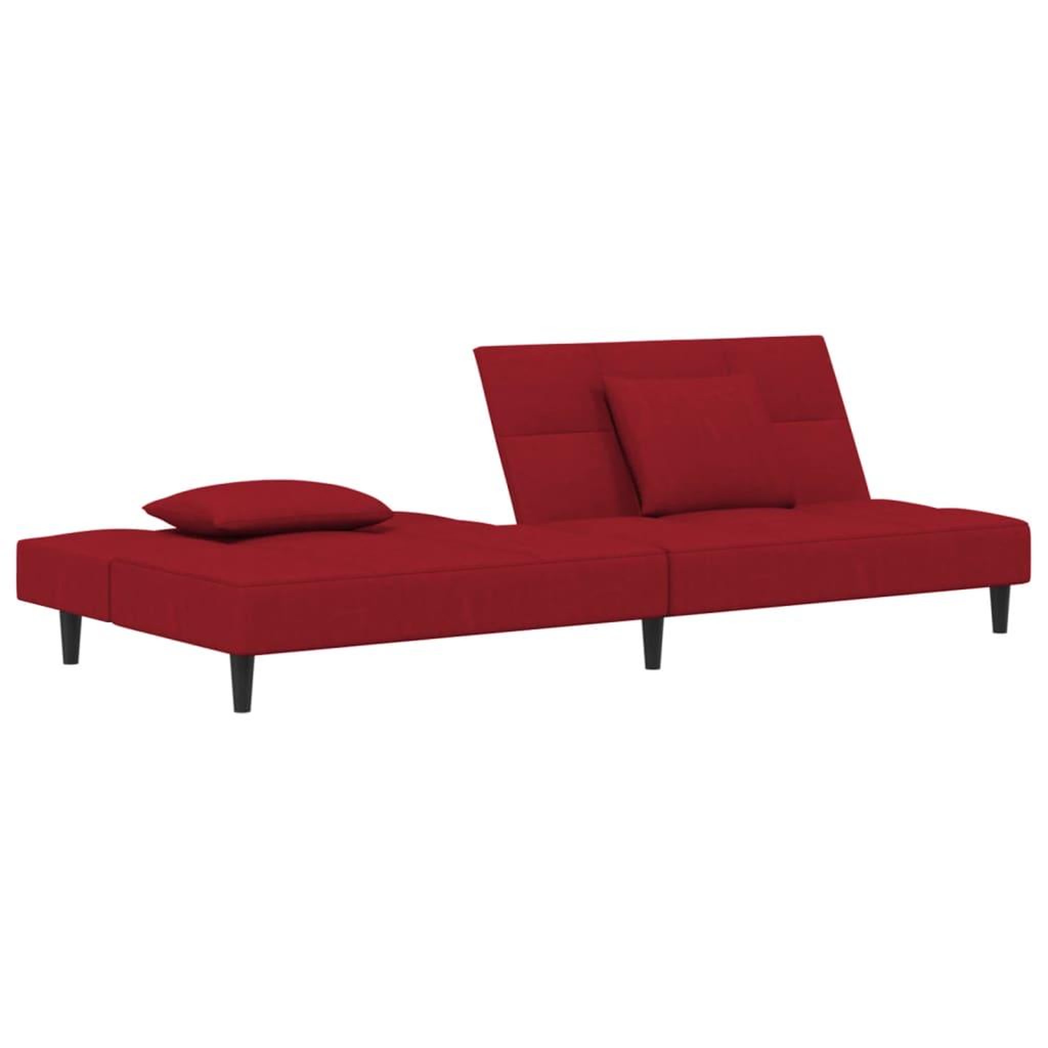 Voir la diapositive 4 : VIDAXL Canape-lit a 2 places et deux oreillers Rouge bordeaux Velours