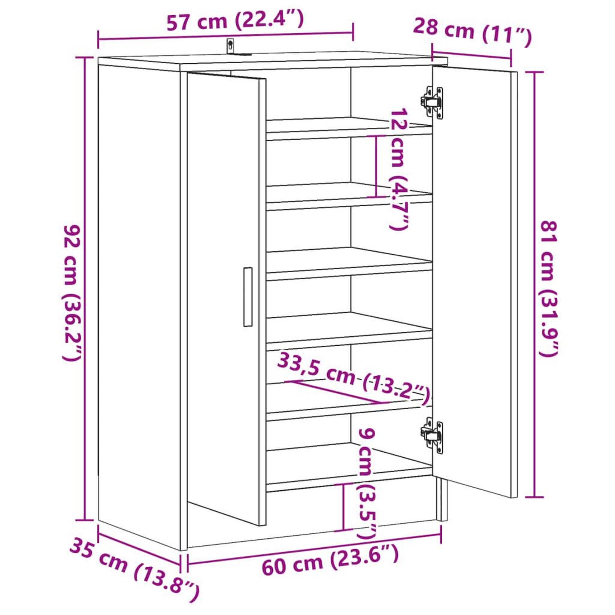Voir la diapositive 6 : VIDAXL Armoire a chaussures vieux bois 60x35x92 cm bois d'ingenierie