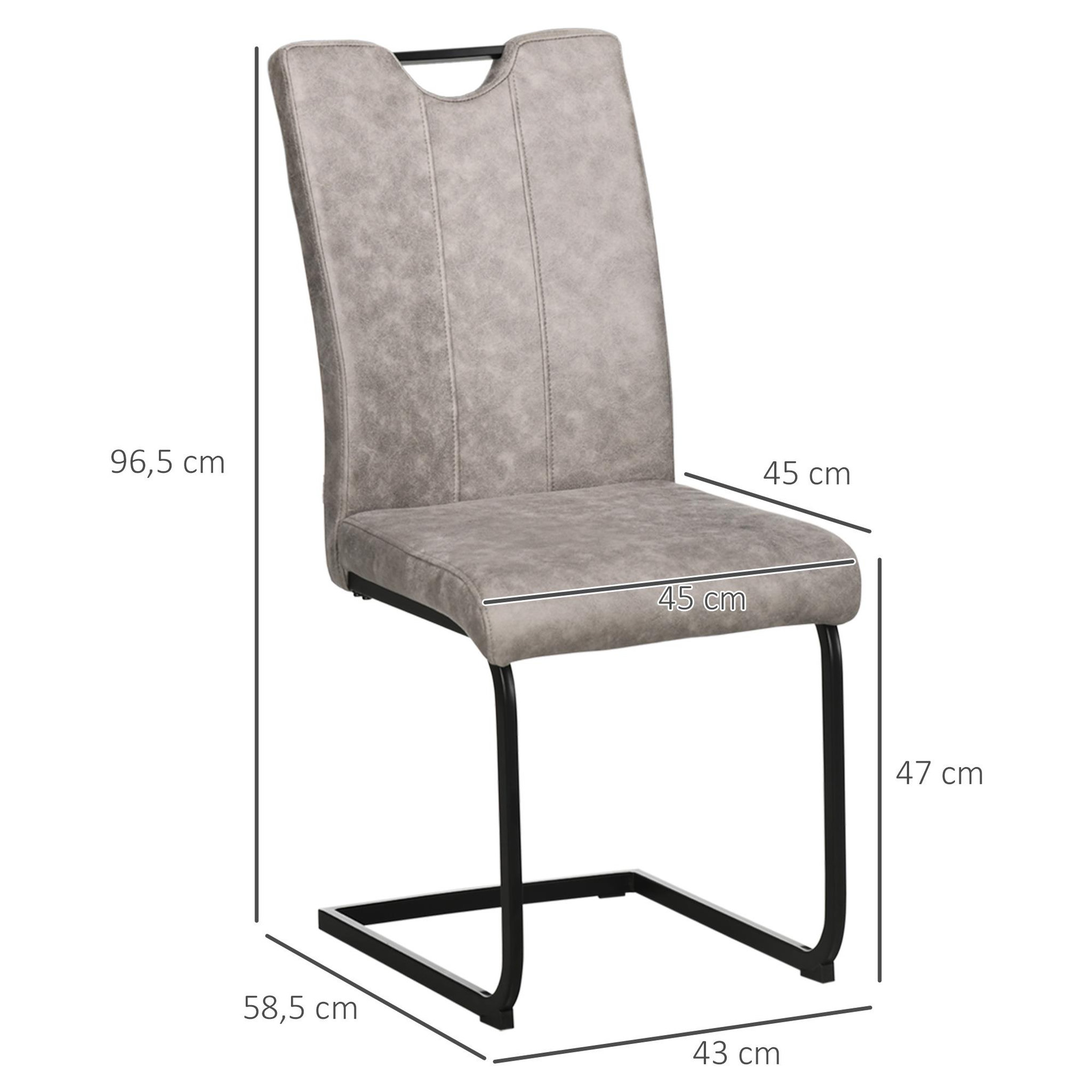 Voir la diapositive 3 : HOMCOM Lot de 4 chaises de salon design cantilever piètement luge acier noir revêtement microfibre gris