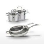 ELO Lot Poêles 28cm & 32cm Elo Relief Evolution avec 2 Faitouts Elo