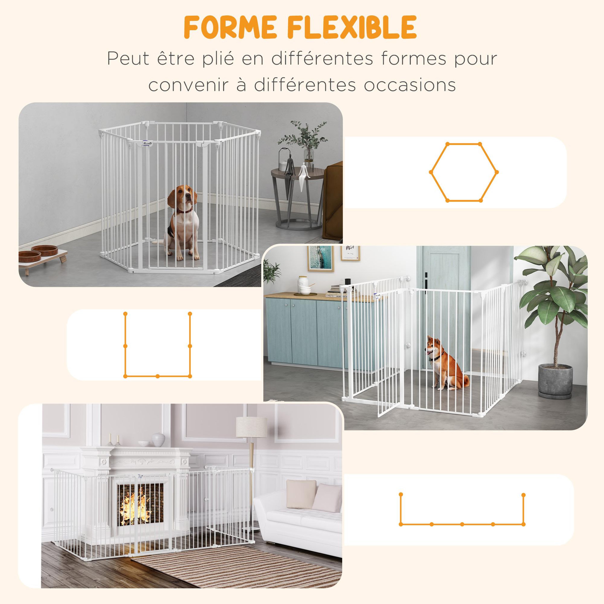 Voir la diapositive 5 : PAWHUT Barrière de sécurité parc enclos chien modulable pliable porte verrouillable intégrée 6 panneaux acier pp blanc