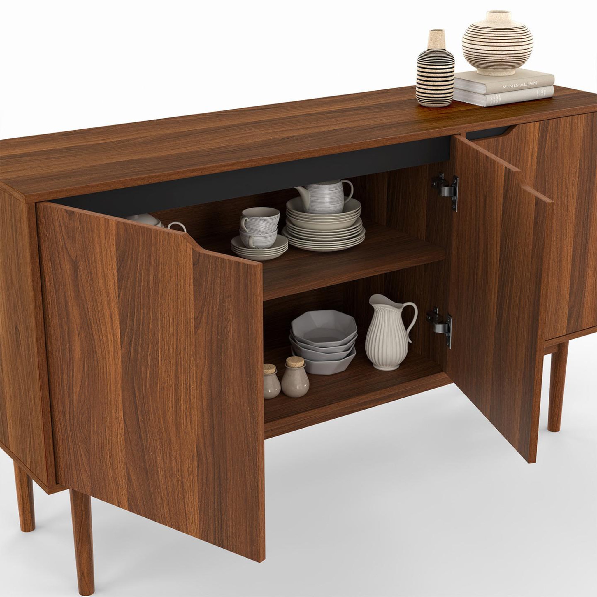 Voir la diapositive 6 : ID MARKET Buffet vintage 140 cm VIGGO 3 portes effet noyer