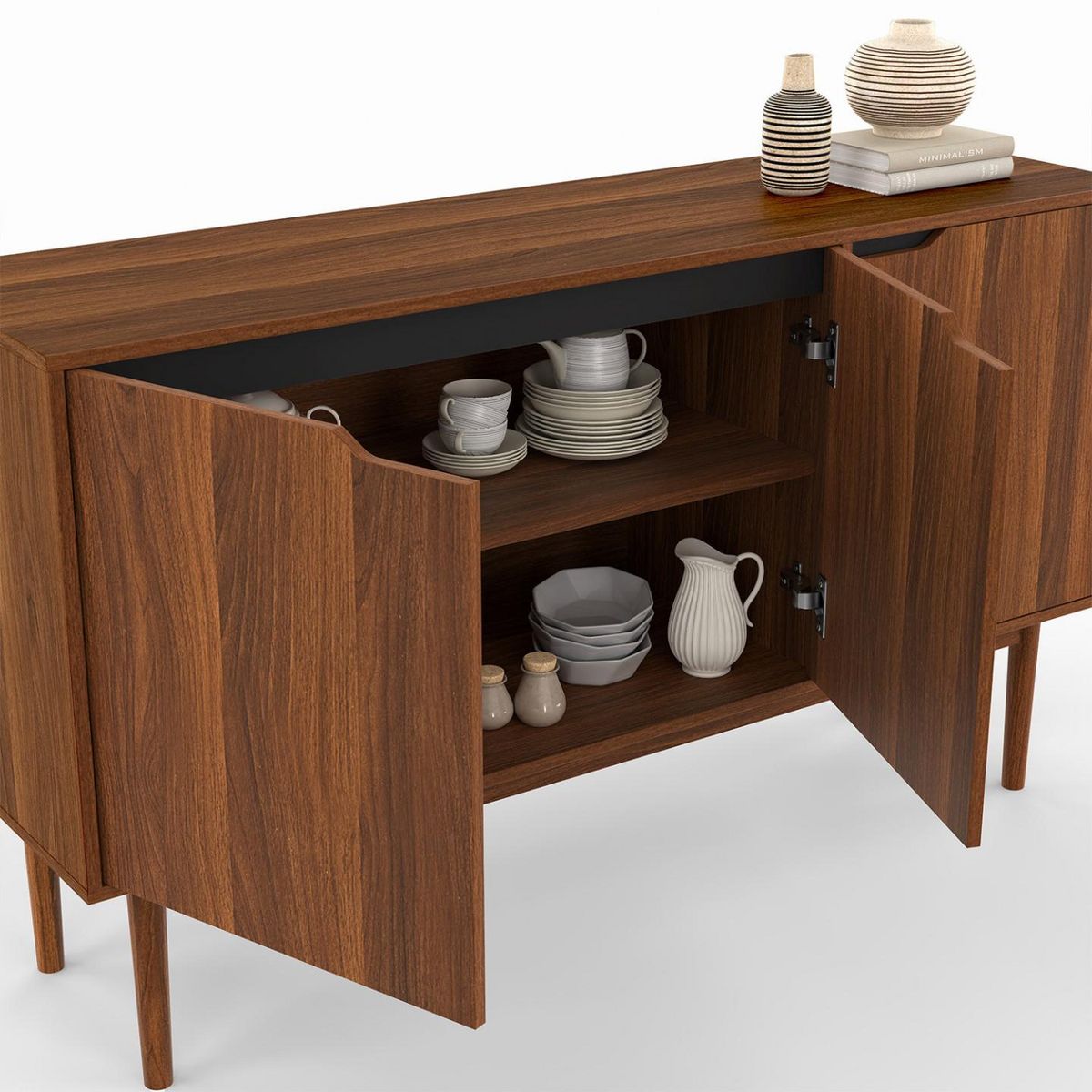 ID MARKET Buffet vintage 140 cm VIGGO 3 portes effet noyer