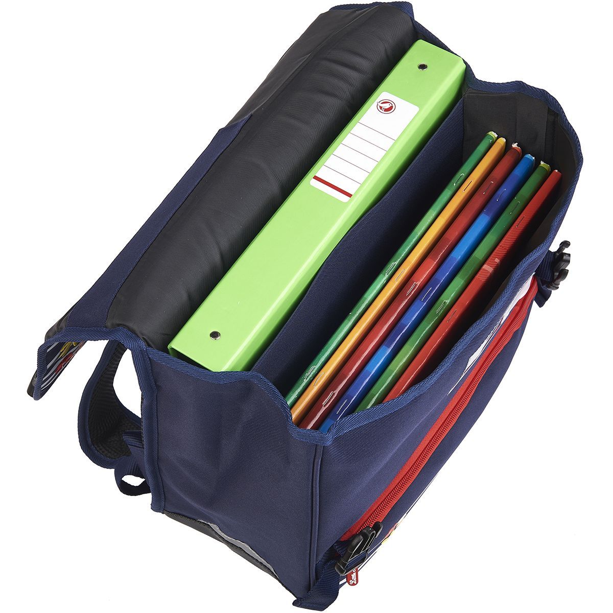 little marcel Cartable 38 cm CP/CE1/CE2 bleu avec rayures blanches