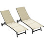 Voir la diapositive 1 : OUTSUNNY Lot de 2 bains de soleil transats inclinables - 2 roulettes - alu. textilène beige kaki