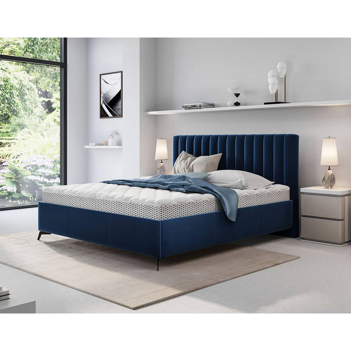 BEST MOBILIER Mendoza - lit coffre - 180x200 - sommier inclus - en velours