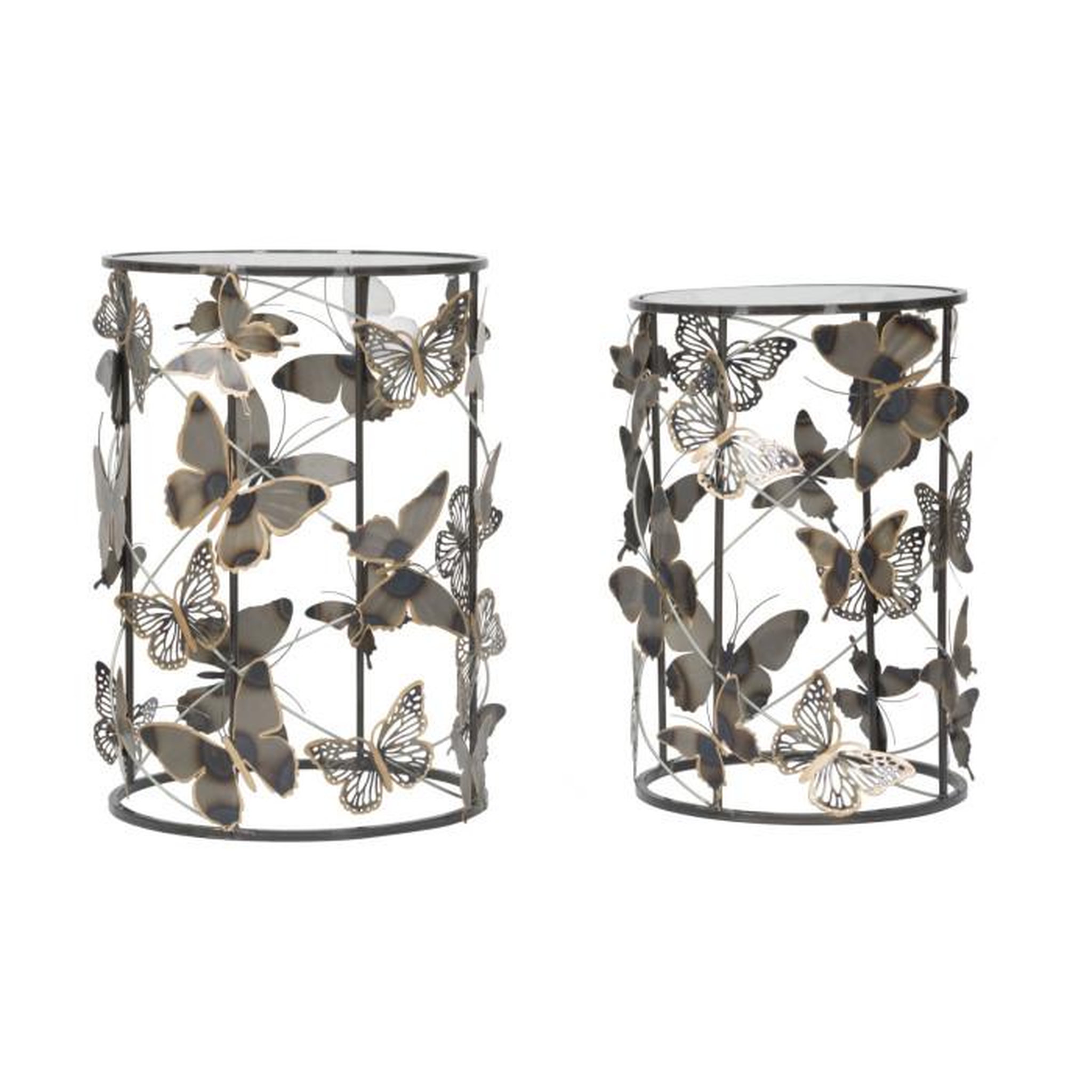 Paris Prix Lot de 2 Tables d'Appoint  Butterfly  55cm Multicolore