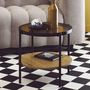 Voir la diapositive 2 : SWEEEK Table basse / d'appoint ronde 52 x 52 cm effet bois et métal noir. 2 plateaux dont un en verre trempé