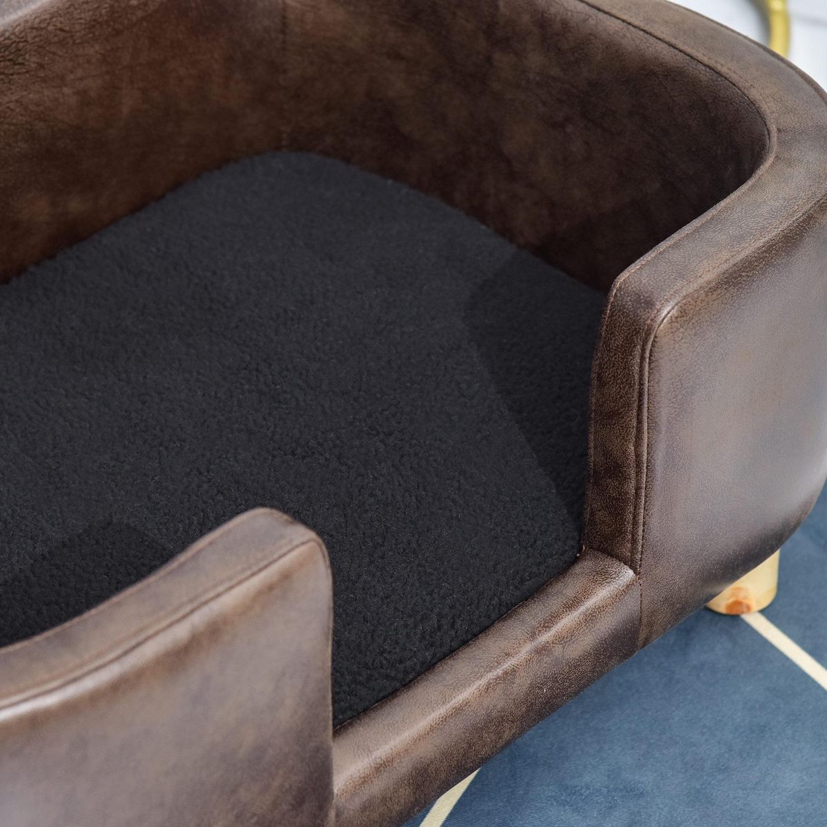 PAWHUT Canapé chien lit pour chien chat avec rebord coussin moelleux pieds bois massif dim. 74 x 48,5 x 31 cm revêtement micro-fibre chocolat