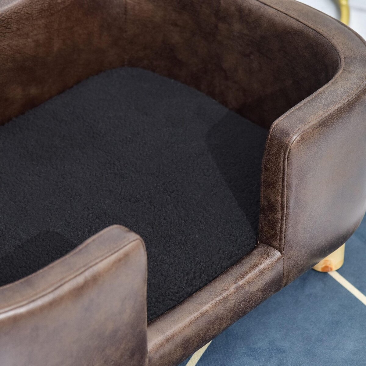 PAWHUT Canapé chien lit pour chien chat avec rebord coussin moelleux pieds bois massif dim. 74 x 48,5 x 31 cm revêtement micro-fibre chocolat