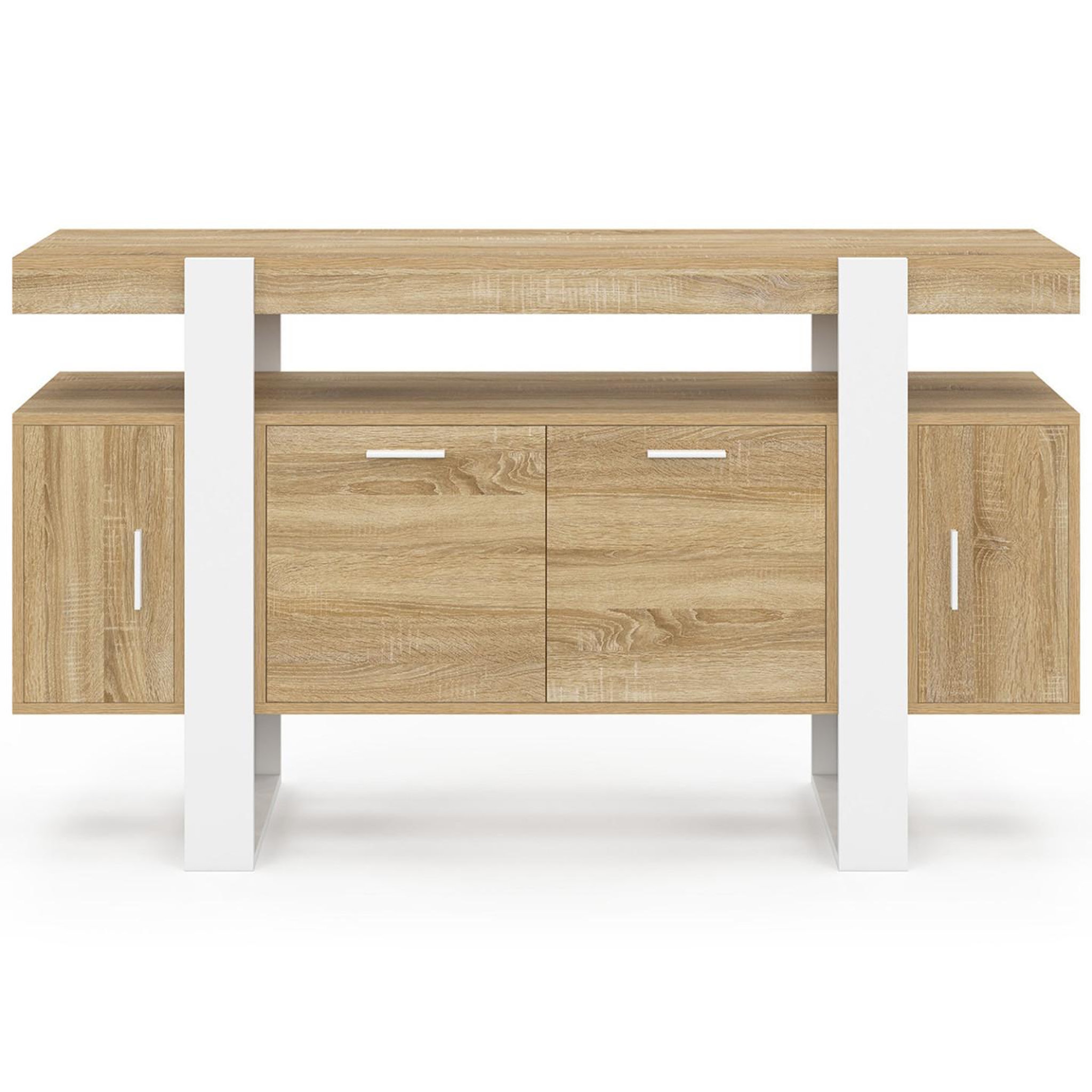 Voir la diapositive 3 : ID MARKET Buffet 140 cm phoenix 4 portes bois et blanc