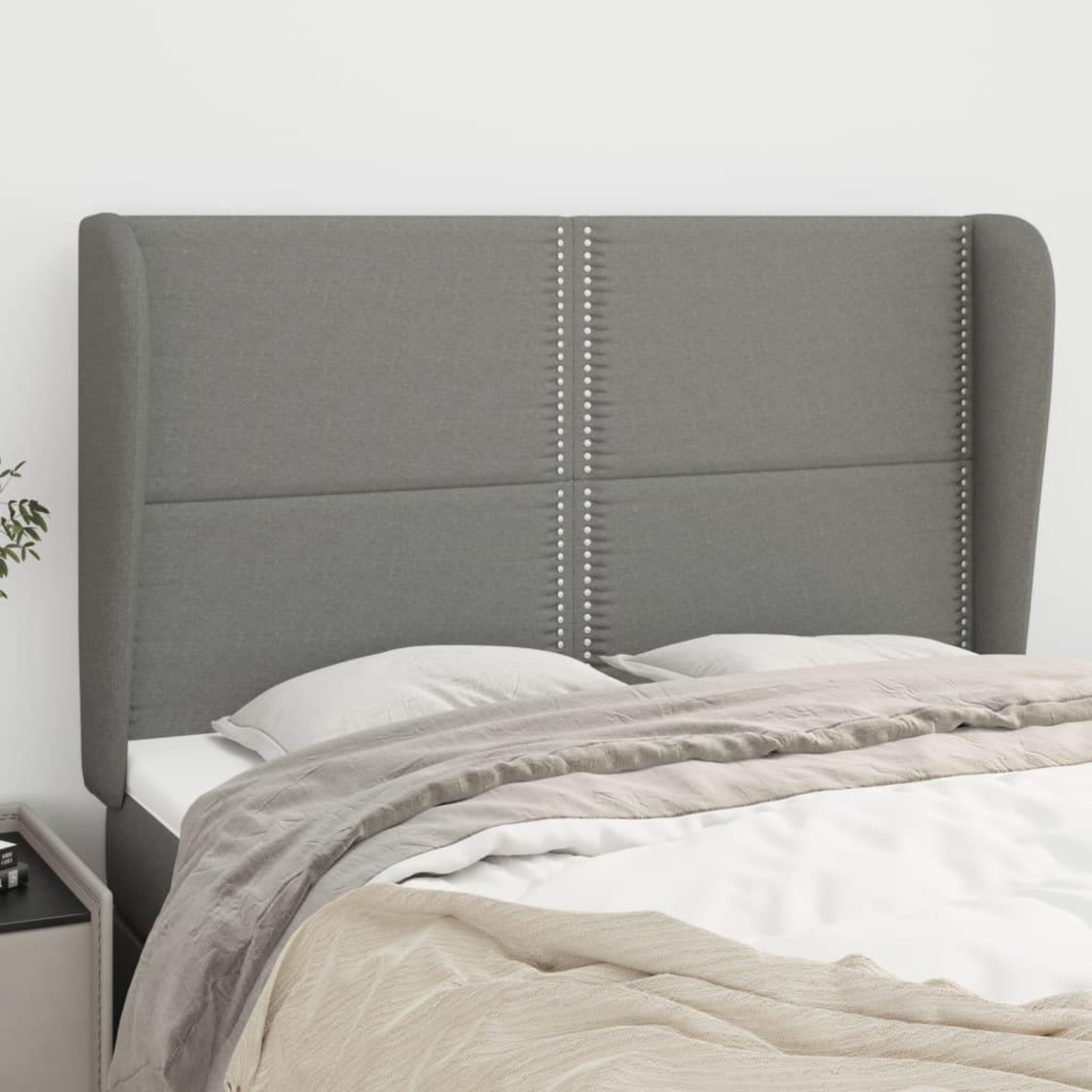 Voir la diapositive 1 : VIDAXL Tete de lit avec oreilles Gris fonce 147x23x118/128 cm Tissu