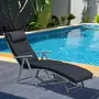 OUTSUNNY Bain de soleil pliable transat inclinable 7 positions chaise longue grand confort avec matelas + accoudoirs métal époxy textilène polyester noir