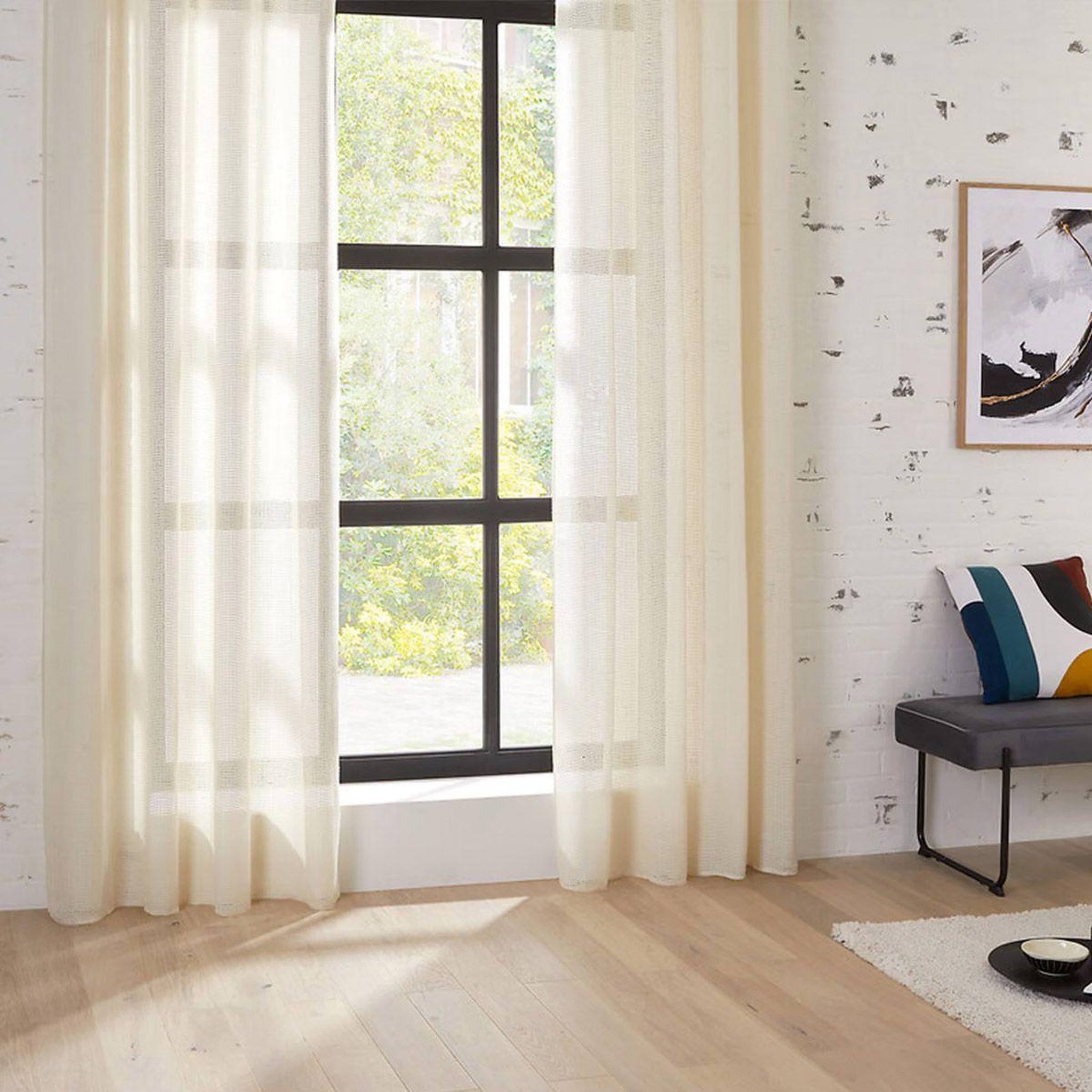 Voir la diapositive 2 : ATMOSPHERA Rideau voilage à œillets  rivi  135x240cm beige