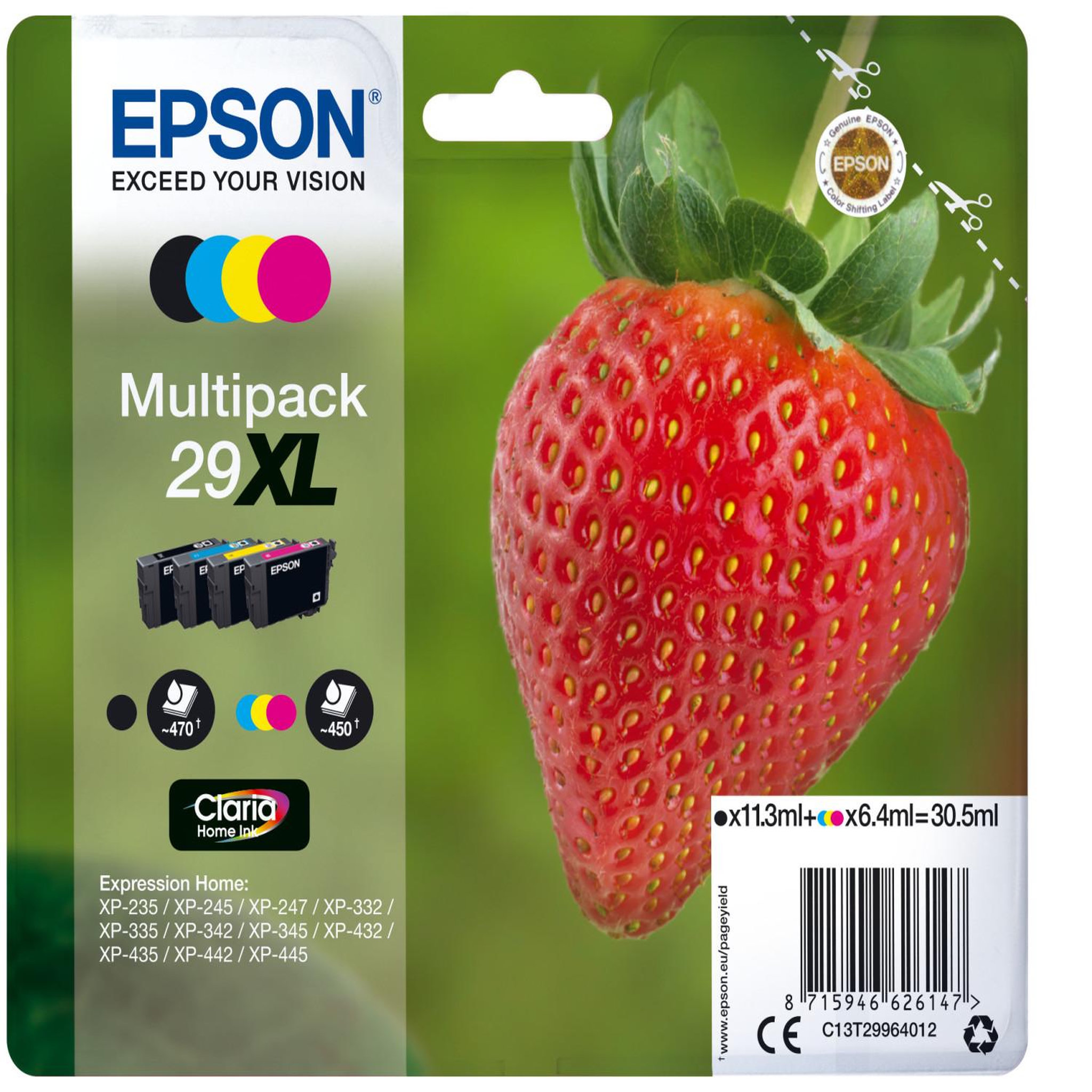 Voir la diapositive 2 : Epson EPSON Multipack T2996 - Fraise - Noir, Cyan, Magenta, Jaune XL