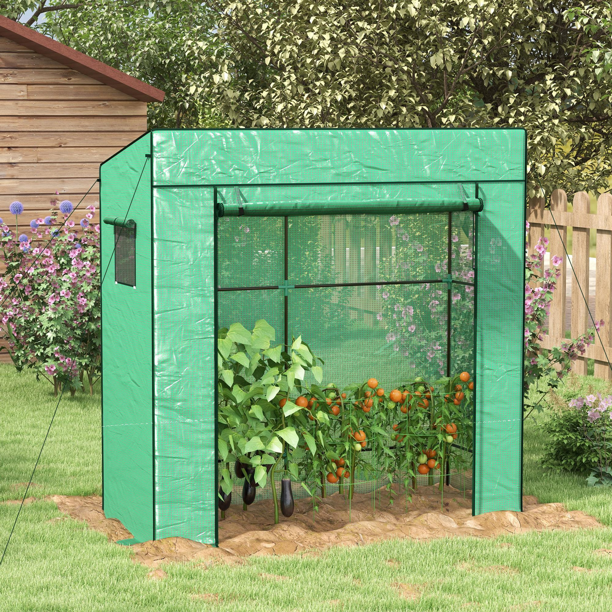 Voir la diapositive 2 : OUTSUNNY Serre de jardin murale serre adossée porte 2 fenêtres