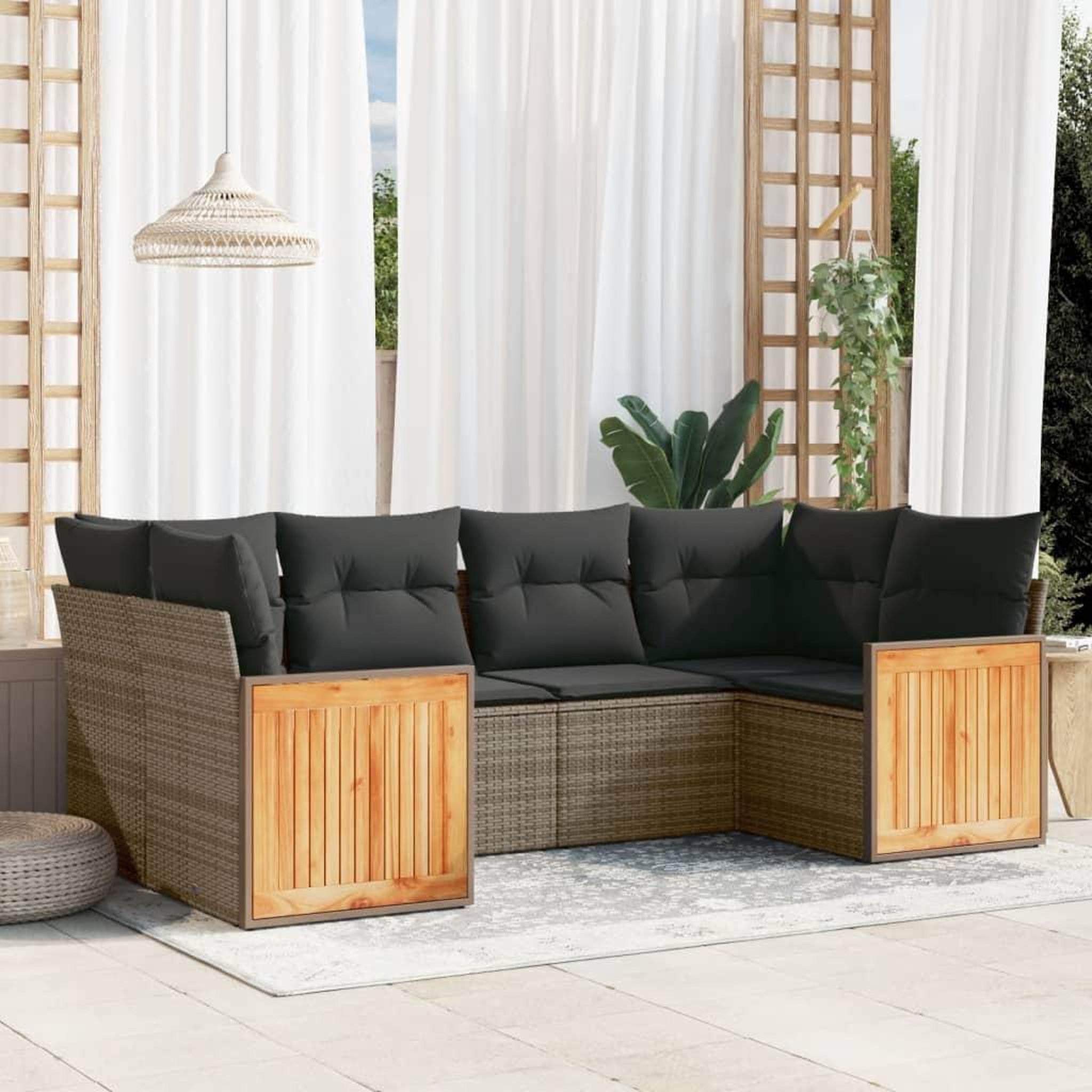 VIDAXL Salon de jardin 6 pcs avec coussins gris resine tressee