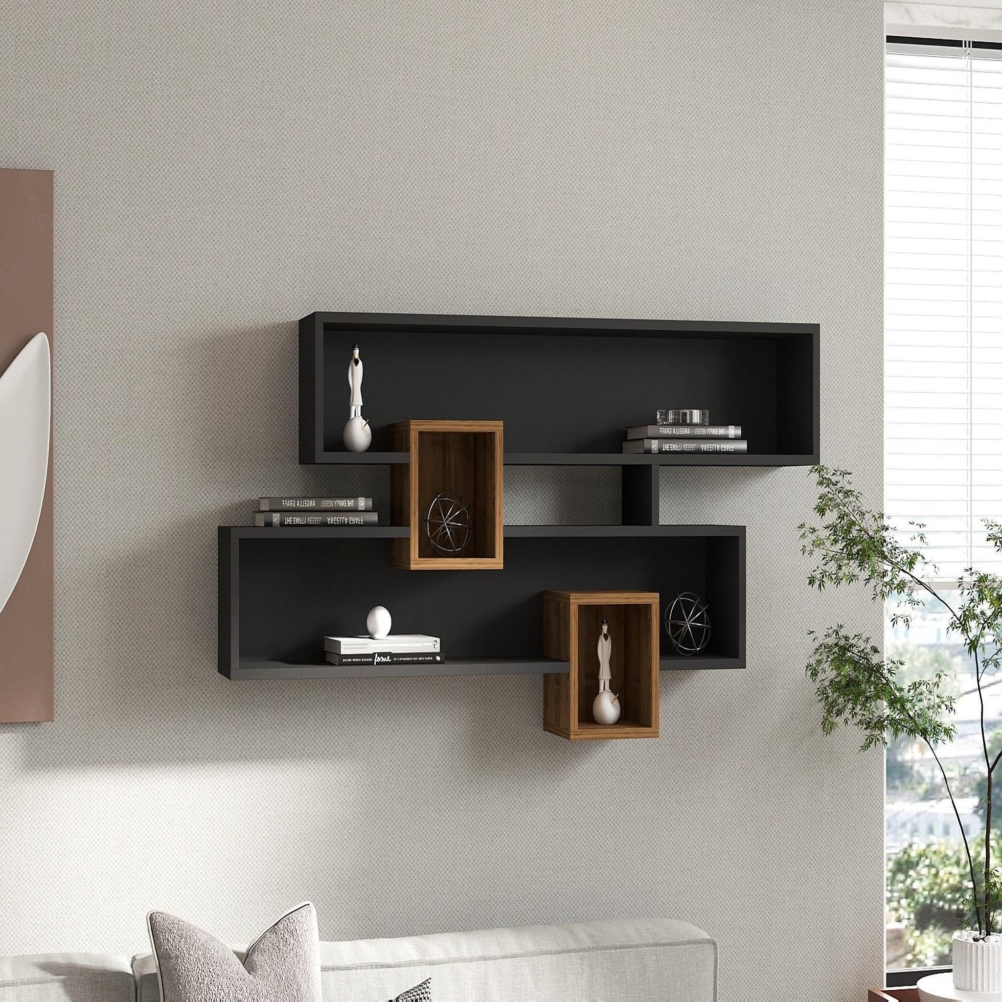 Voir la diapositive 3 : Habitat et Jardin Étagère murale en bois  karen  - 120 x 22 x 75 cm - noyeranthracite