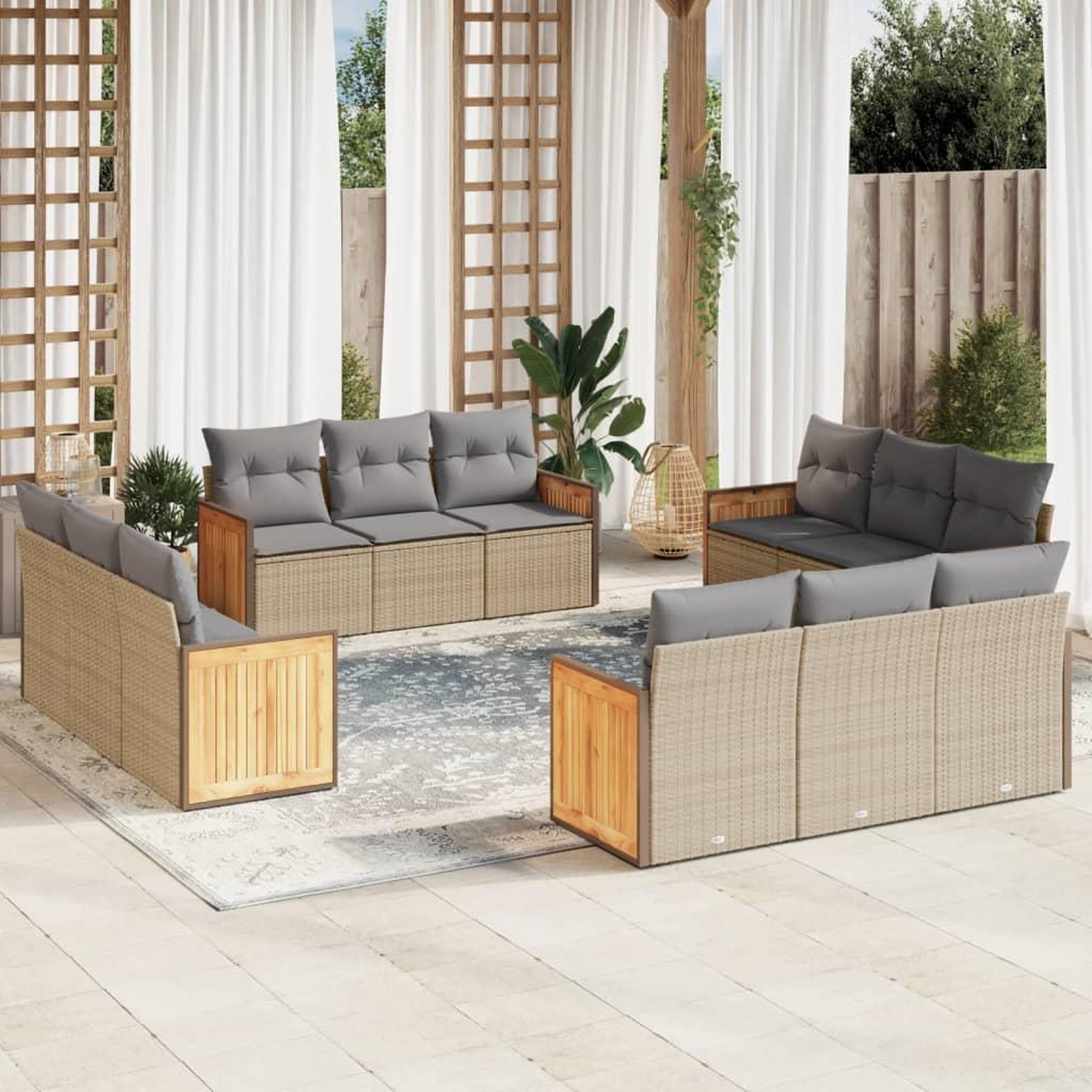 VIDAXL Salon de jardin avec coussins 12 pcs beige resine tressee
