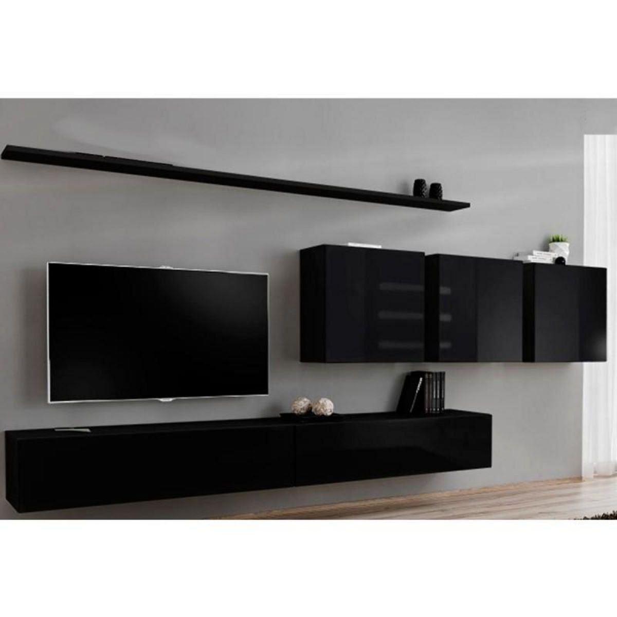 Paris Prix Meuble TV Mural Design  Switch VII  340cm Noir