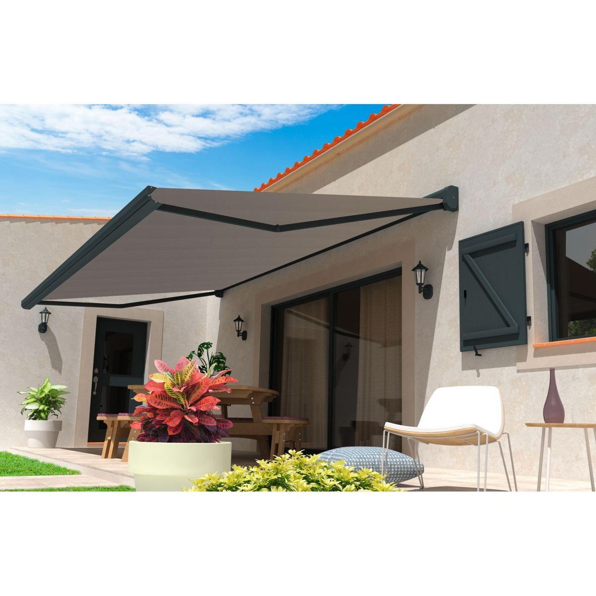 SUNSTYL Store motorisé avec Led NINA coffre intégral gris 