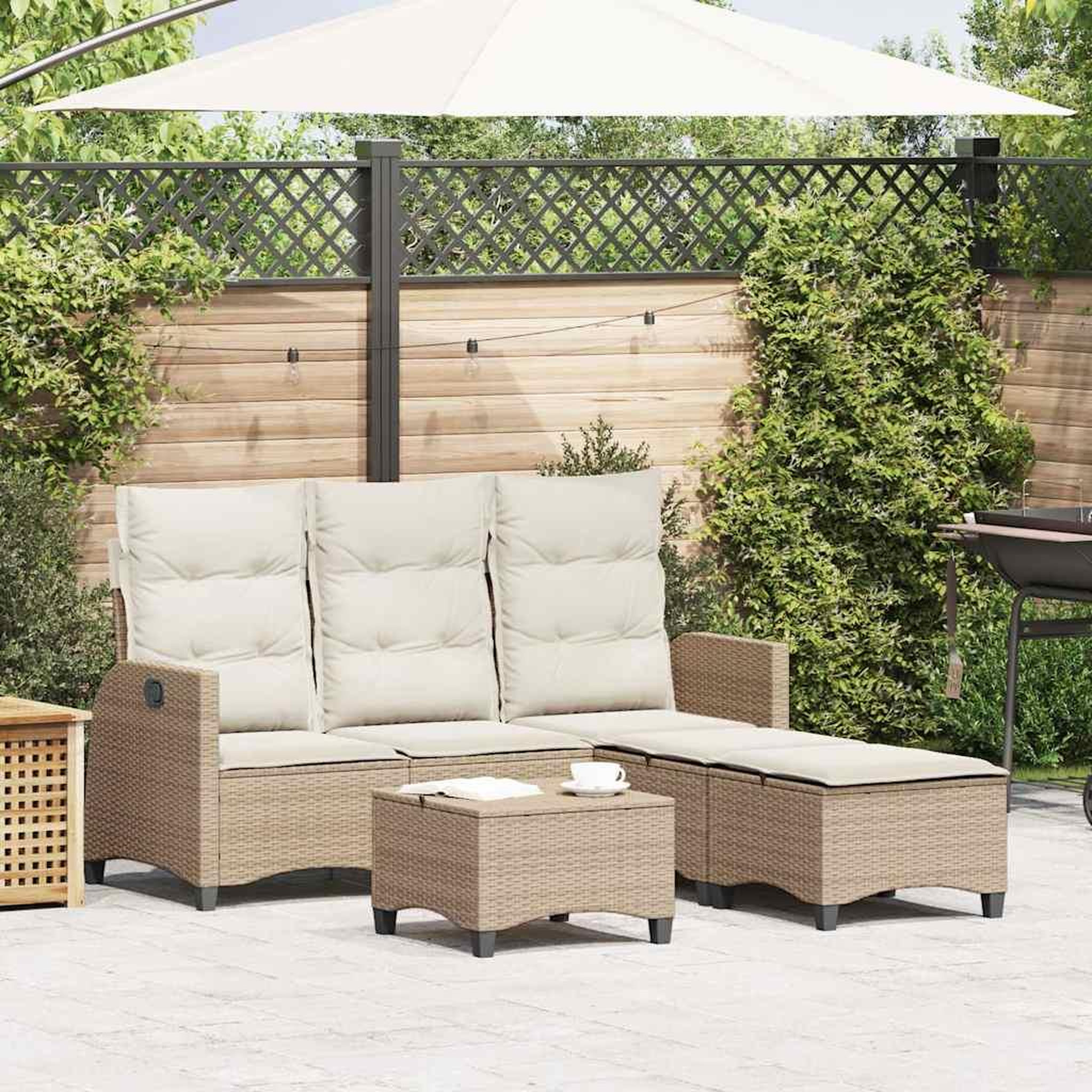 VIDAXL Salon de jardin avec coussins forme de L 3 pcs beige polyrotin