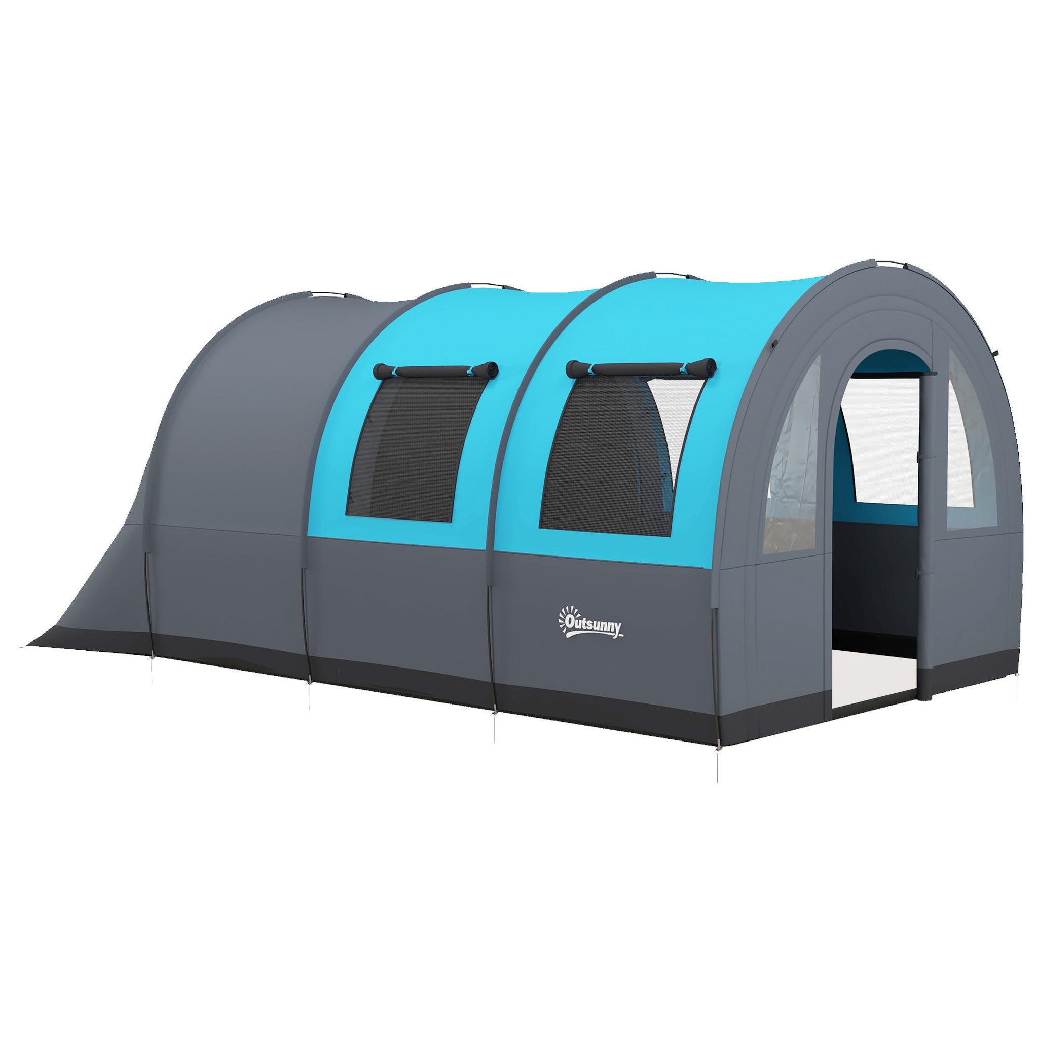 Voir la diapositive 1 : OUTSUNNY Tente de camping familiale 5-6 pers. Étanchéité 3000 mm - 2 portes, sac - bleu gris